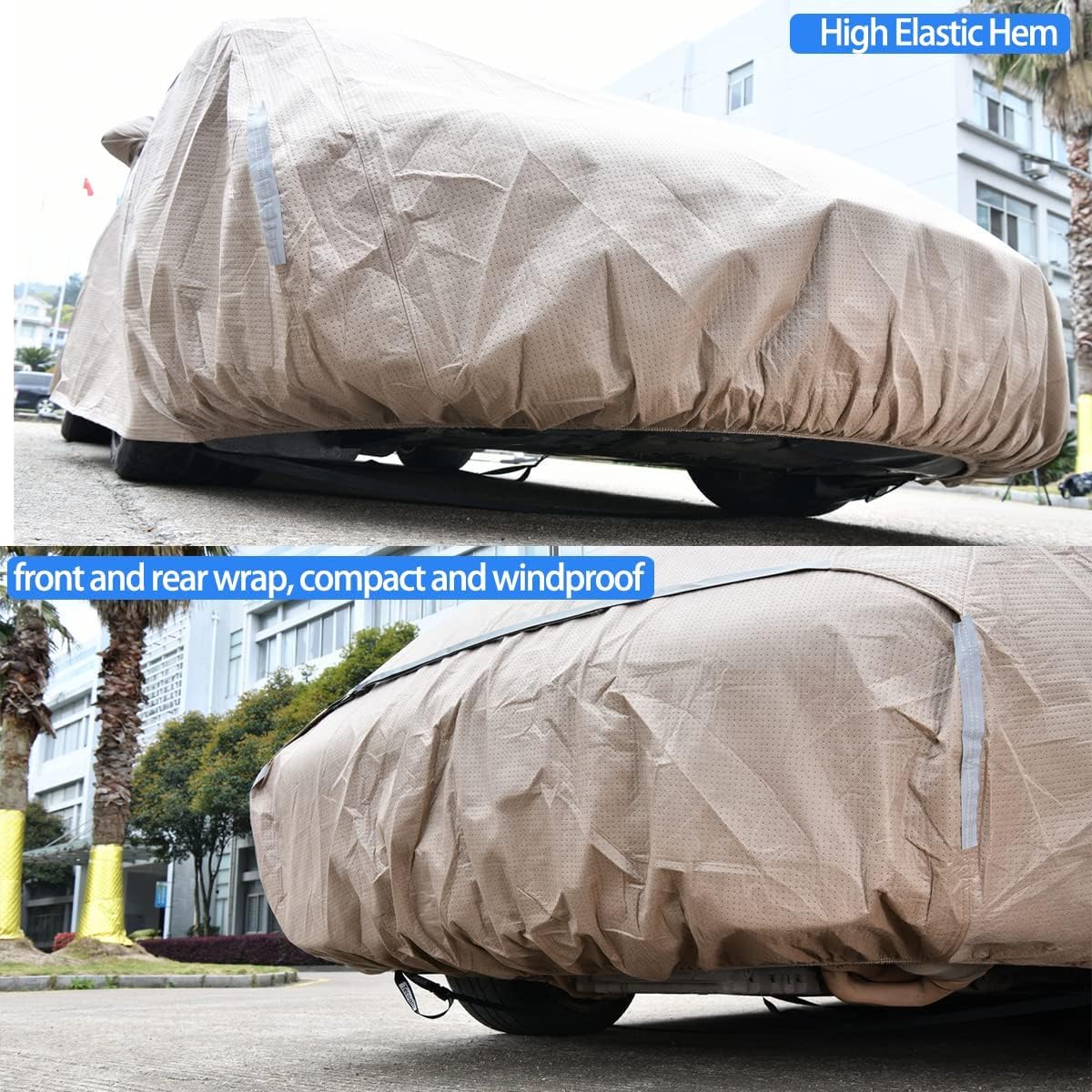 Tecoom Car Cover Waterproof All Weather,Non-Woven Breathable Outdoor Car Covers for Automobiles w/Zipper Pockets Sun Uv Wind Hail Protection Full Cover Universal Fit Mercedes Chevrolet (183-192 Inch)