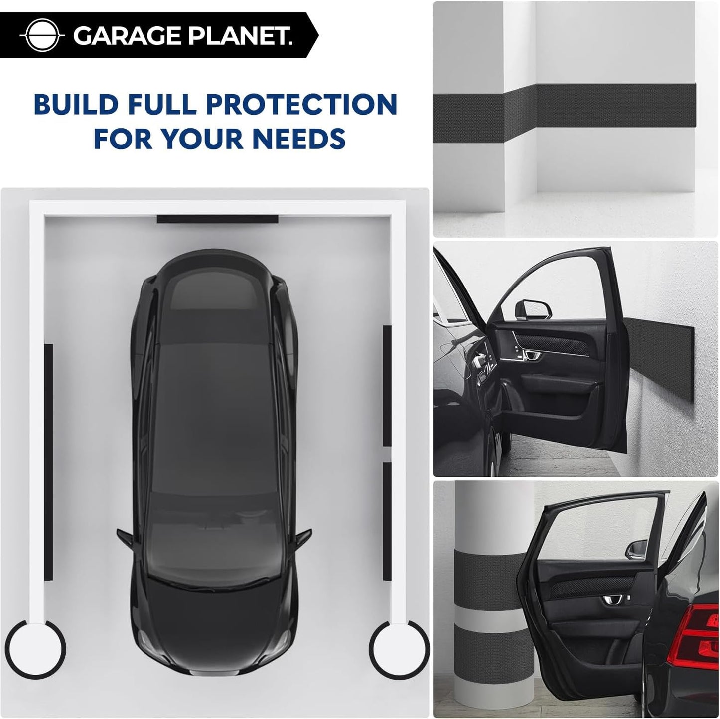 H1 Garage Wall Protector Car Door Wall Protector, Tool-Free, Designed in Australia (Black, 2 Pack)