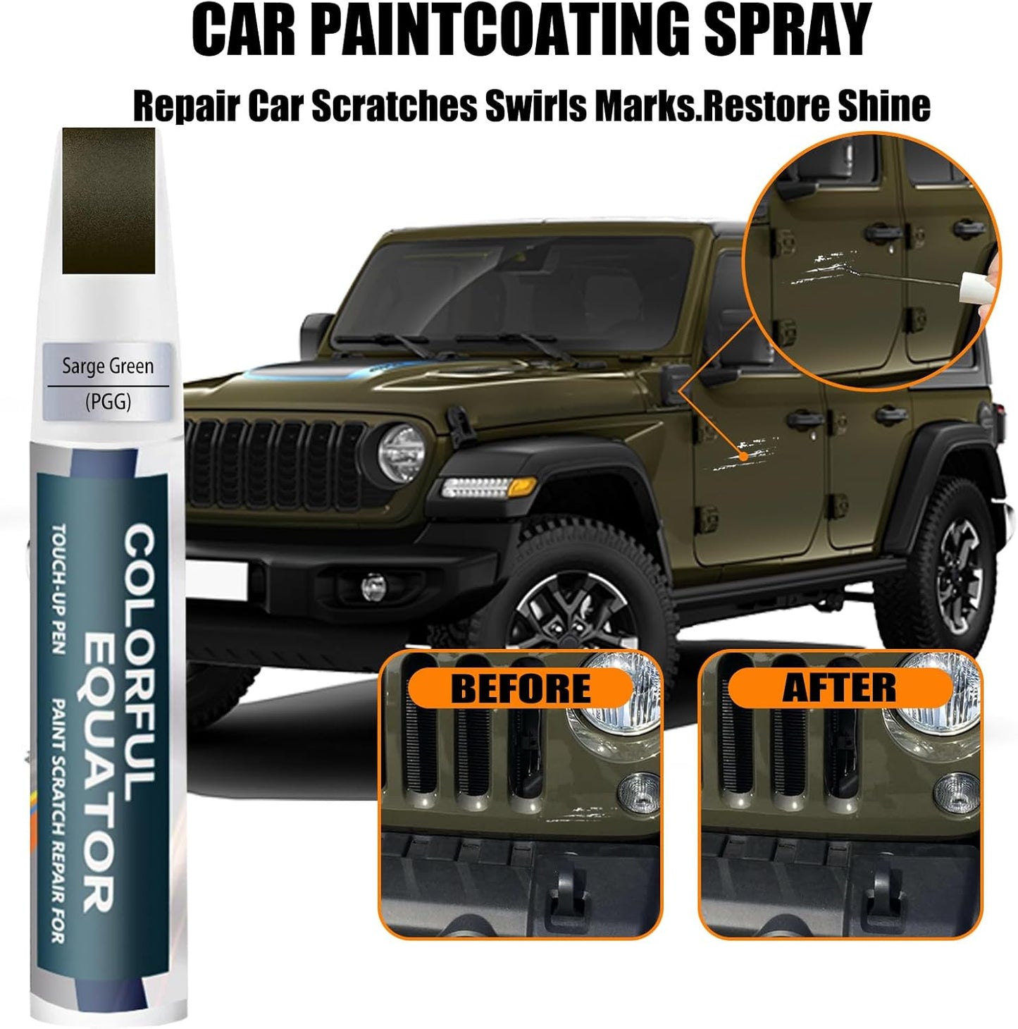 PGG Sarge Green Touch Up Paint for Jeep, Car Paint Pen Scratch Repair Two-In-One Touch Up Paint, Premium Car Scratch Remover for Deep Scratches
