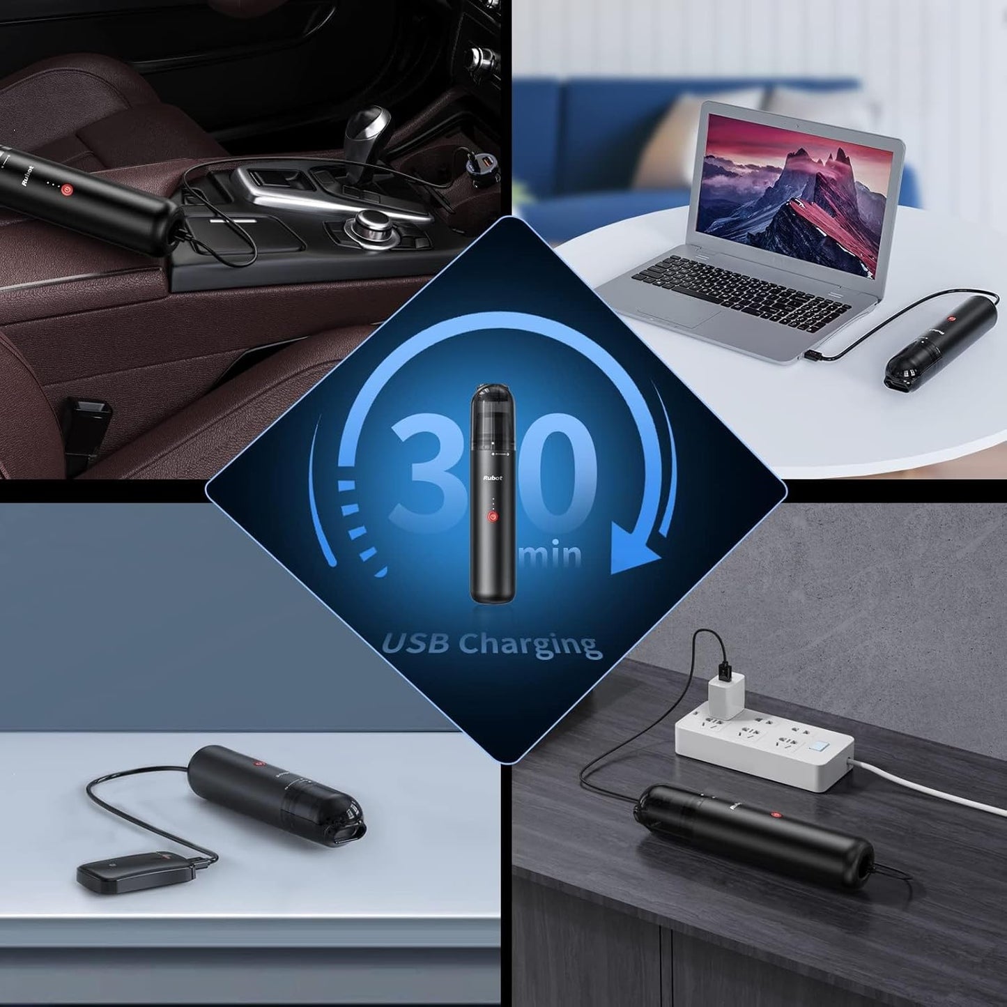 RUBOT Handheld Vacuum Cleaner, 16000PA Powerful Suction Car Vacuum Protable Cordless，Keyboard Cleaner Mini Cordless Vacuum for Car Home and Office