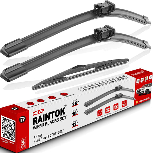 Windshield Wiper Blades Replacement for 2009-2017 Ford Fiesta Original Factory Quality Front Rear Wipers Blade Set for My Car - 26" 15" 12" (Pack of 3)