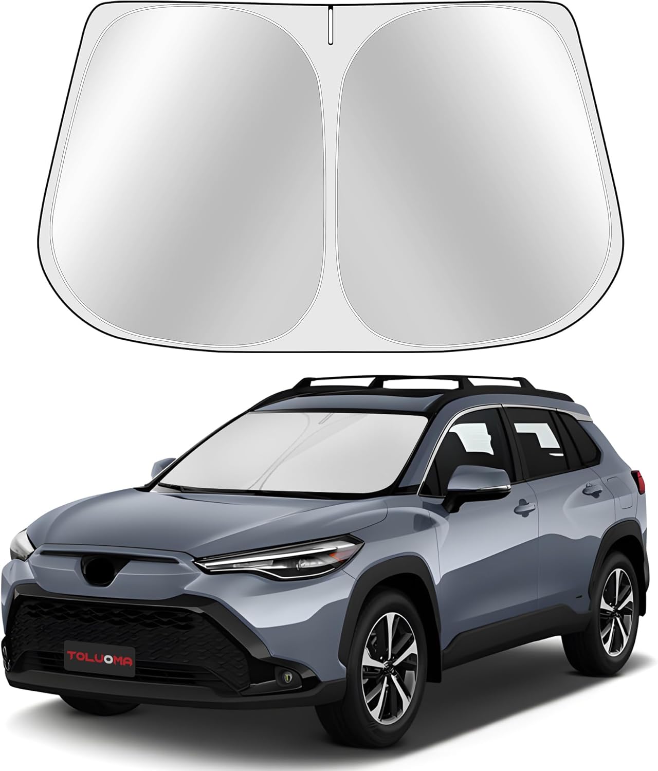 Custom Fit Windshield Sun Shade for Toyo-ta Corolla Cross 2022-2025 - Full Coverage, 210T Reflective Fabric, Double-Layer Design - Blocks 99% UV Rays, Keeps Car Cool, Easy to Install and Store