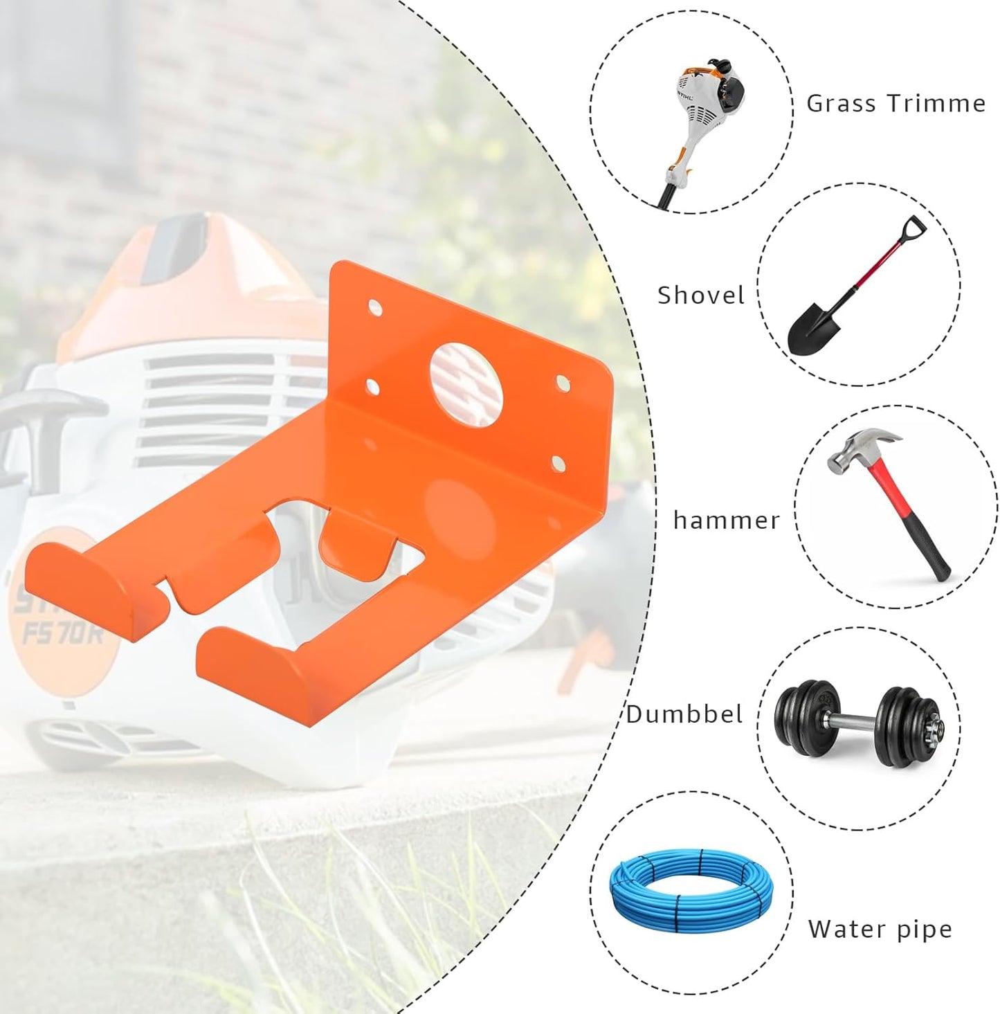 Weed Eater Rack & Chainsaw Holder - Heavy Duty Garage Organizer Wall Mount for Grass Trimmer,Hedge Trimmer, Backpack Blower, Garden Tools, 2 Pack