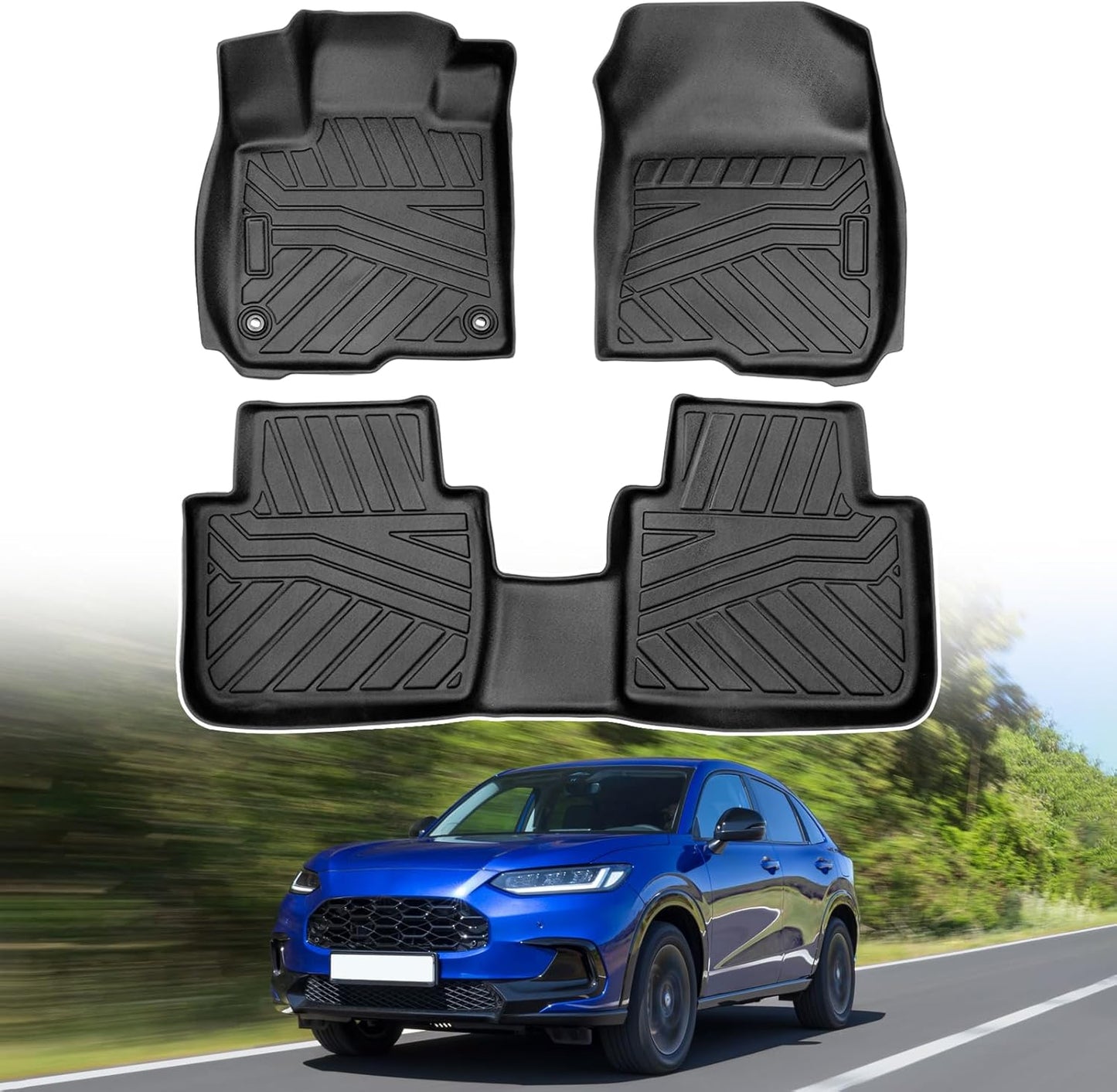 Powerty Floor Mats for 2023 2024 2025 Honda HR-V HRV Accessories All Weather Floor Liner 3D TPE 1st & 2nd Row Floor Mat Heavy-Duty Floor Liners