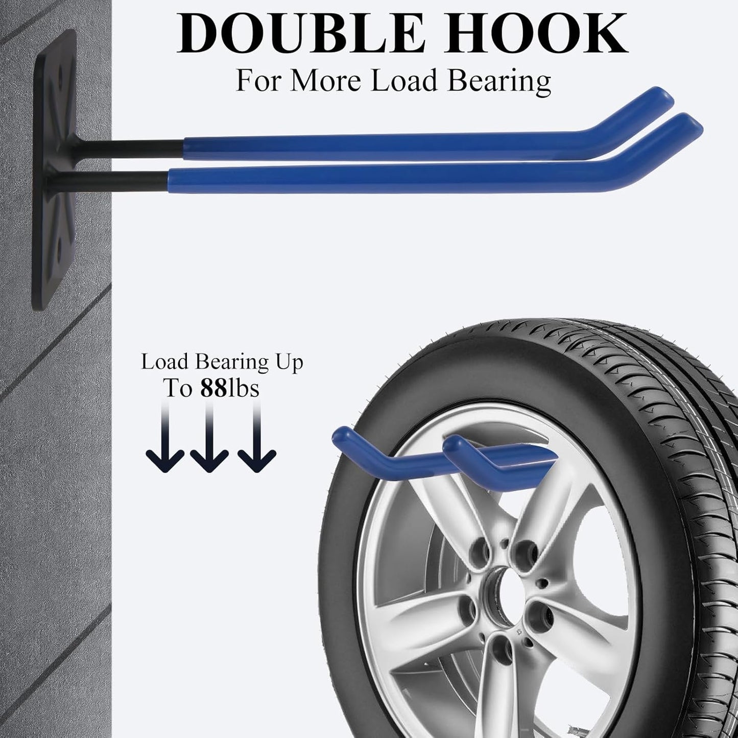 Steel Garage Storage Hooks Wall Tool Organizer, 14 Inch Garage Hook Heavy Duty Utility Storage Hangers Blue for Ladders, Chairs, Garden Tools, Set of 4