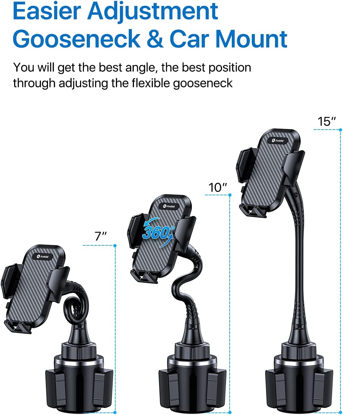 andobil Upgraded, Solidest 15in Cup Phone Holder for Car, Stable & Adjustable, Long Gooseneck Car Phone Holders for Your Car Truck Fit for iPhone 16 Pro Max 15 14 13 12 Pro Max, All Cell Phones