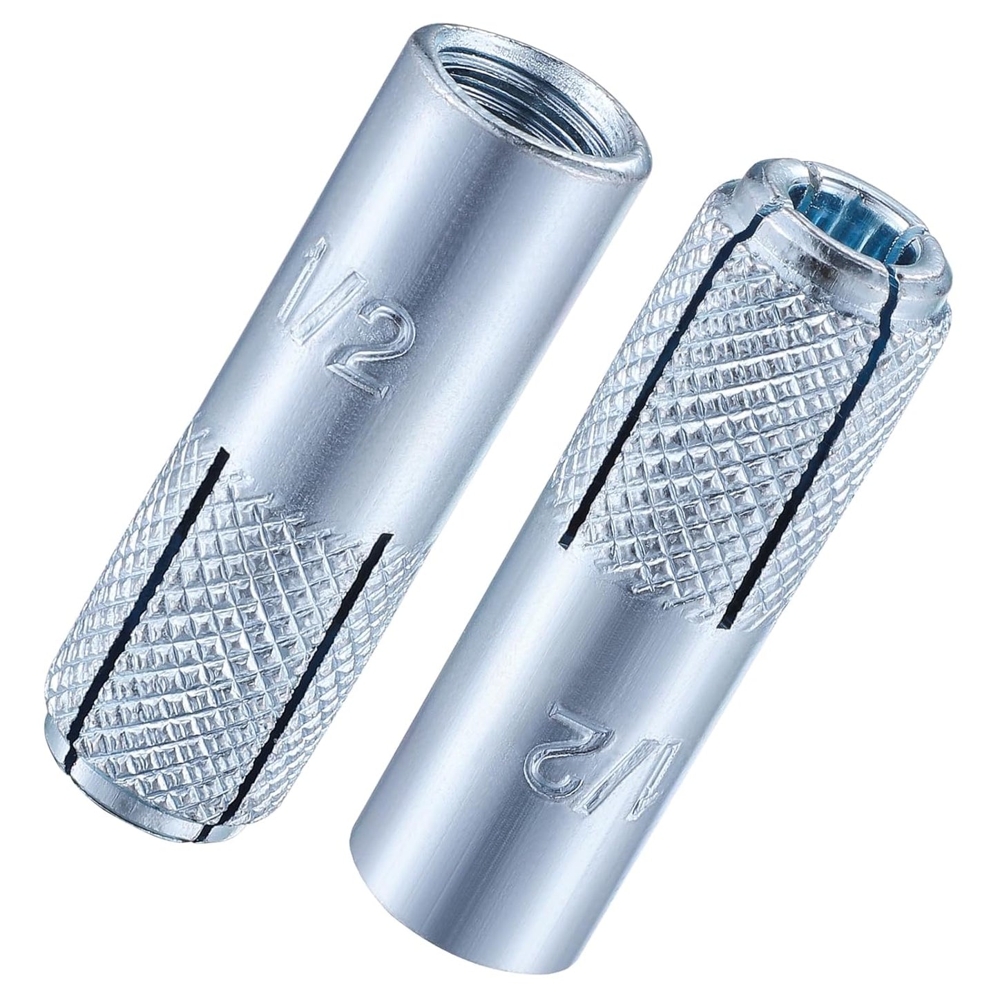 Wensilon(100 pcs) 1/2"-13 Premium Zinc Plated Carbon Steel Drop in Anchors Assortment, Knurled Drop-in-Anchor for Solid Concrete, Internal Forced Expansion Screw Bolts