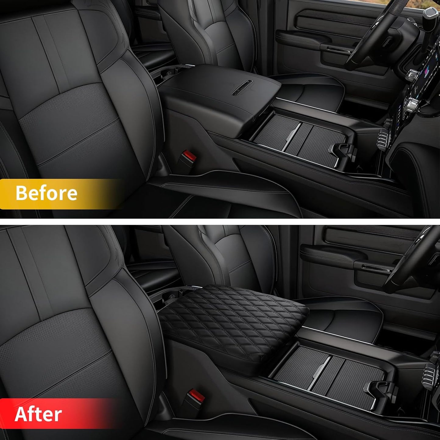 GIANT PANDA Custom Fit Center Console Cover for Dodge RAM 1500,2500,3500,2013-2023 with Bucket Console- Waterproof Faux Leather Armrest Center Cover - Full Protection-Black