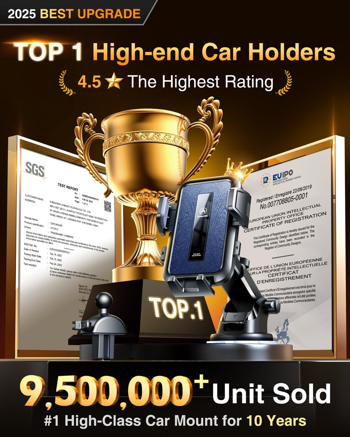 VANMASS 2025 True Upgraded Car Phone Holder, [85+ LBS Strongest Suction] Patent Safety Cell Phone Mount Windshield Dashboard Vent Truck Stand Cradle for iPhone 16 Pro Max 15 14 13 Android, Matt Blue