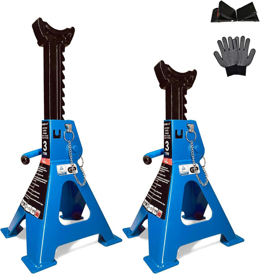 Car Jack Stands 3 Ton with Double Locking and Large Foot Base for Lifting Cars,SUVS,MPVS, Heavy Duty Steel, 6600 lb Capacity, 1 Pair, Blue