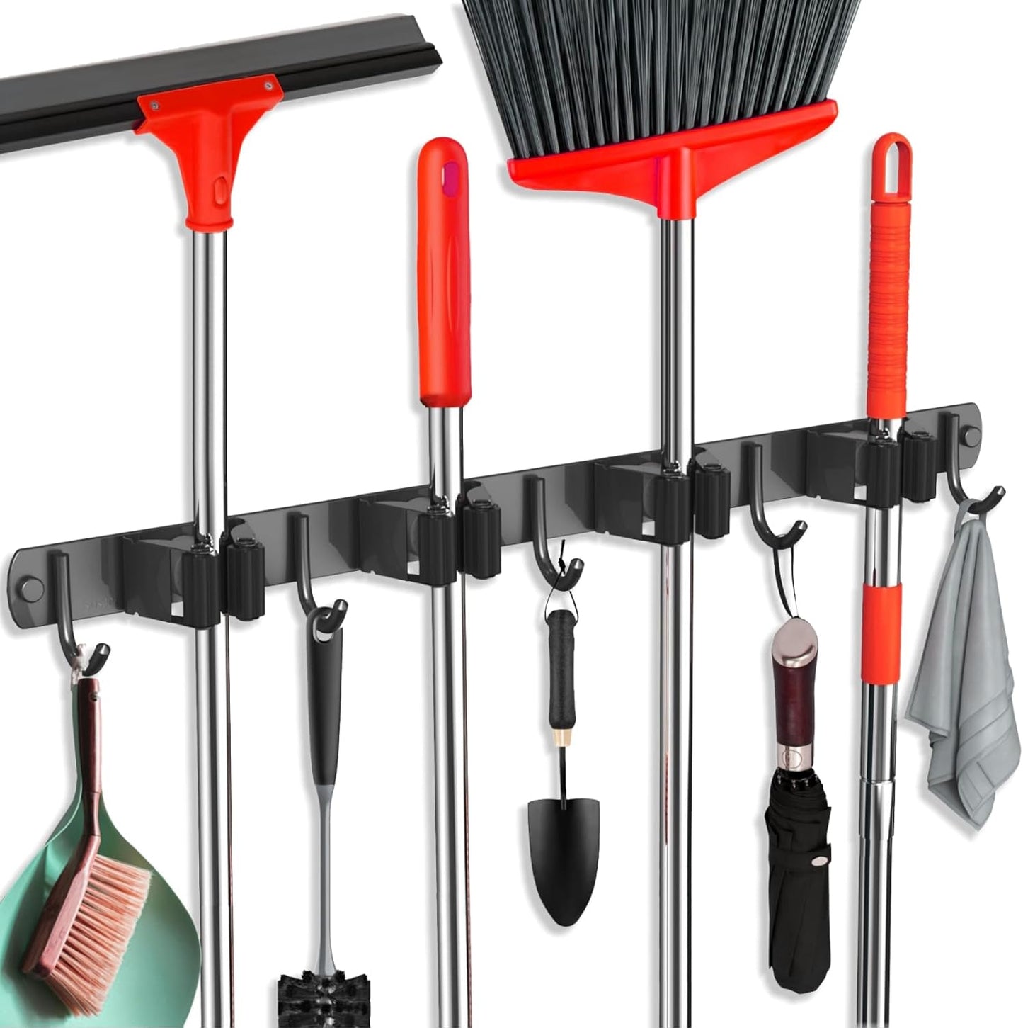 2 Pack Mop and Broom Holder Wall Mount, Upgraded Broom Hanger Wall Mount, Stainless Steel Broom Organizer for Closet Garage Laundry Room Kitchen Wall Decor Black 4R5H