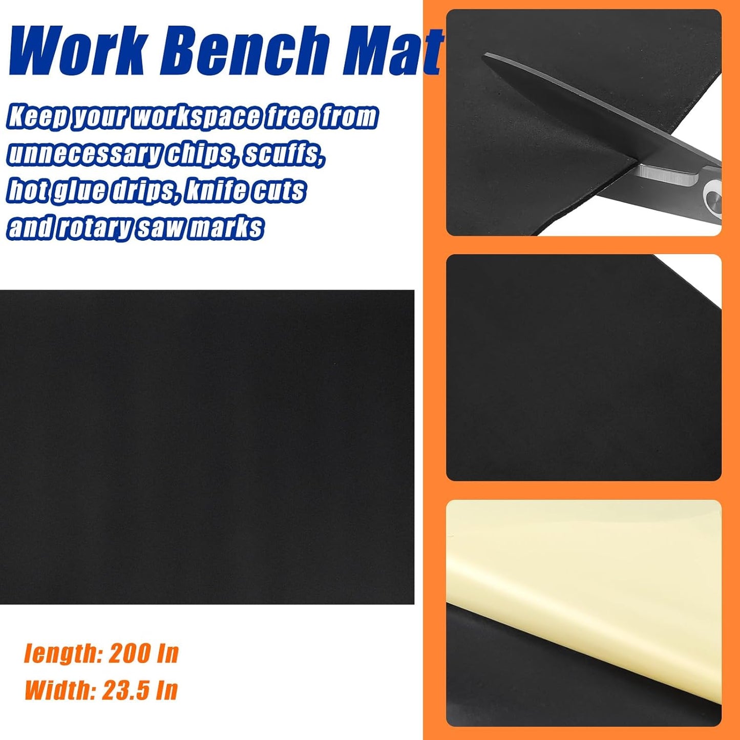 Vesici 1 Roll 23.5 x 200 Inch Work Bench Mat Self Adhesive Resistant PU Floor Runner Easy to Clean Workbench Mat Pad for Garage Workbench or Table Storage Tool Organization,Black