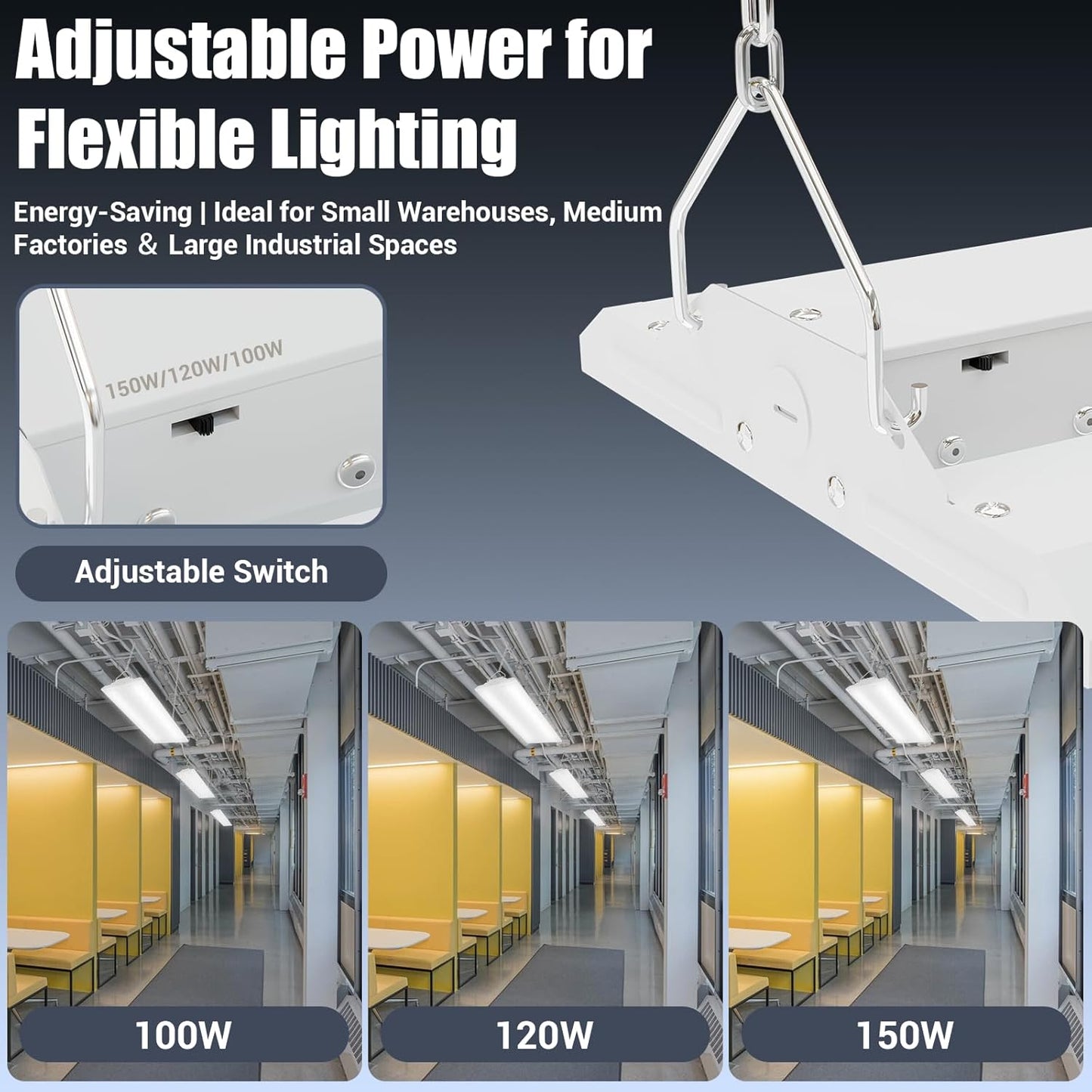 LED Linear Shop Lights 150W, 22500LM Led High Bay Lights 5000K Daylight 120-277V, 4-Pack Led Garage Light for Shop Workshop Store Commercial Supermarket Warehouse Basement Exhibition Room ETL