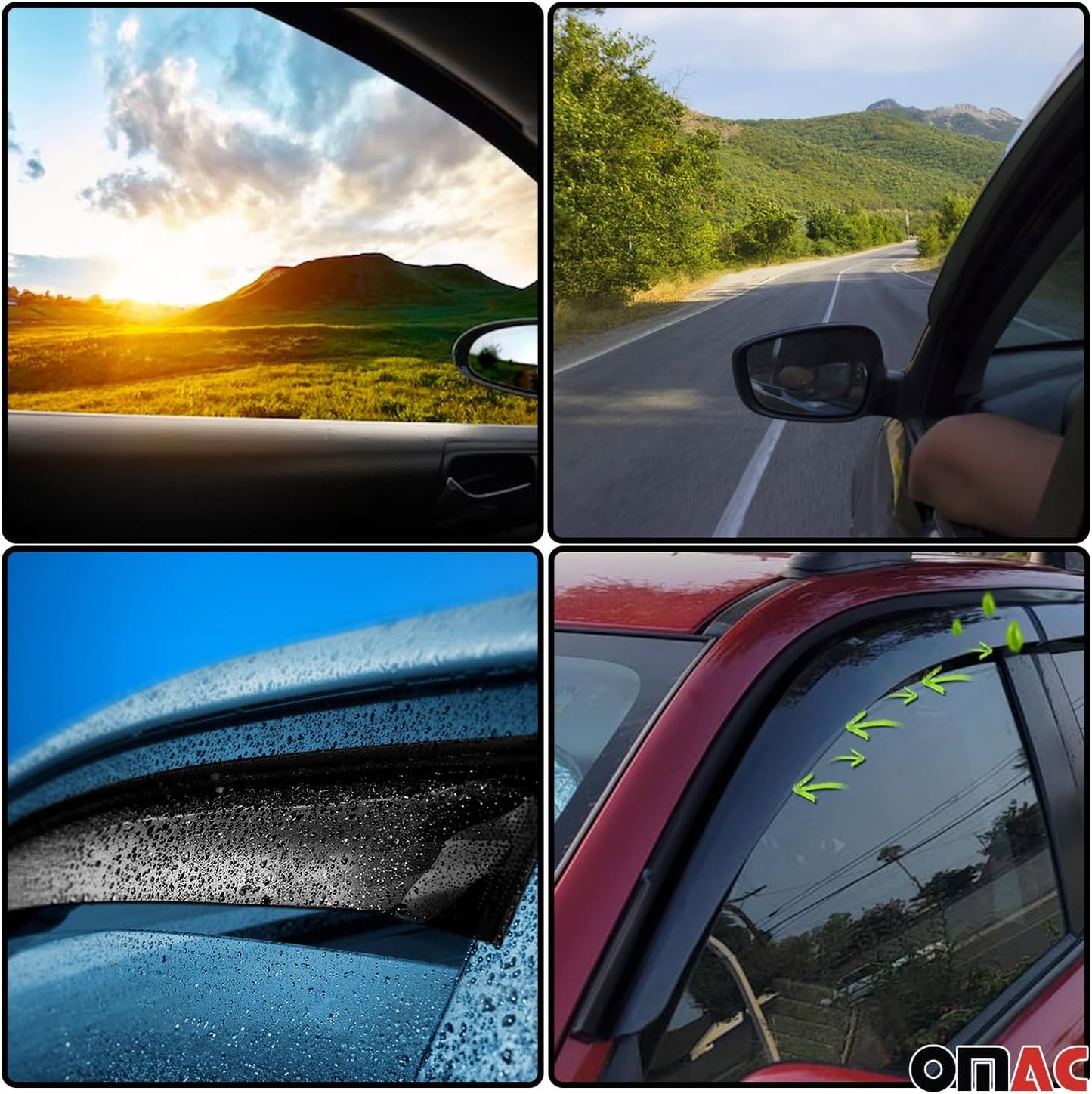 OMAC Window Visor Vent Rain Deflector for Honda Civic Hatchback 2006-2011 Smoke 4 Pcs