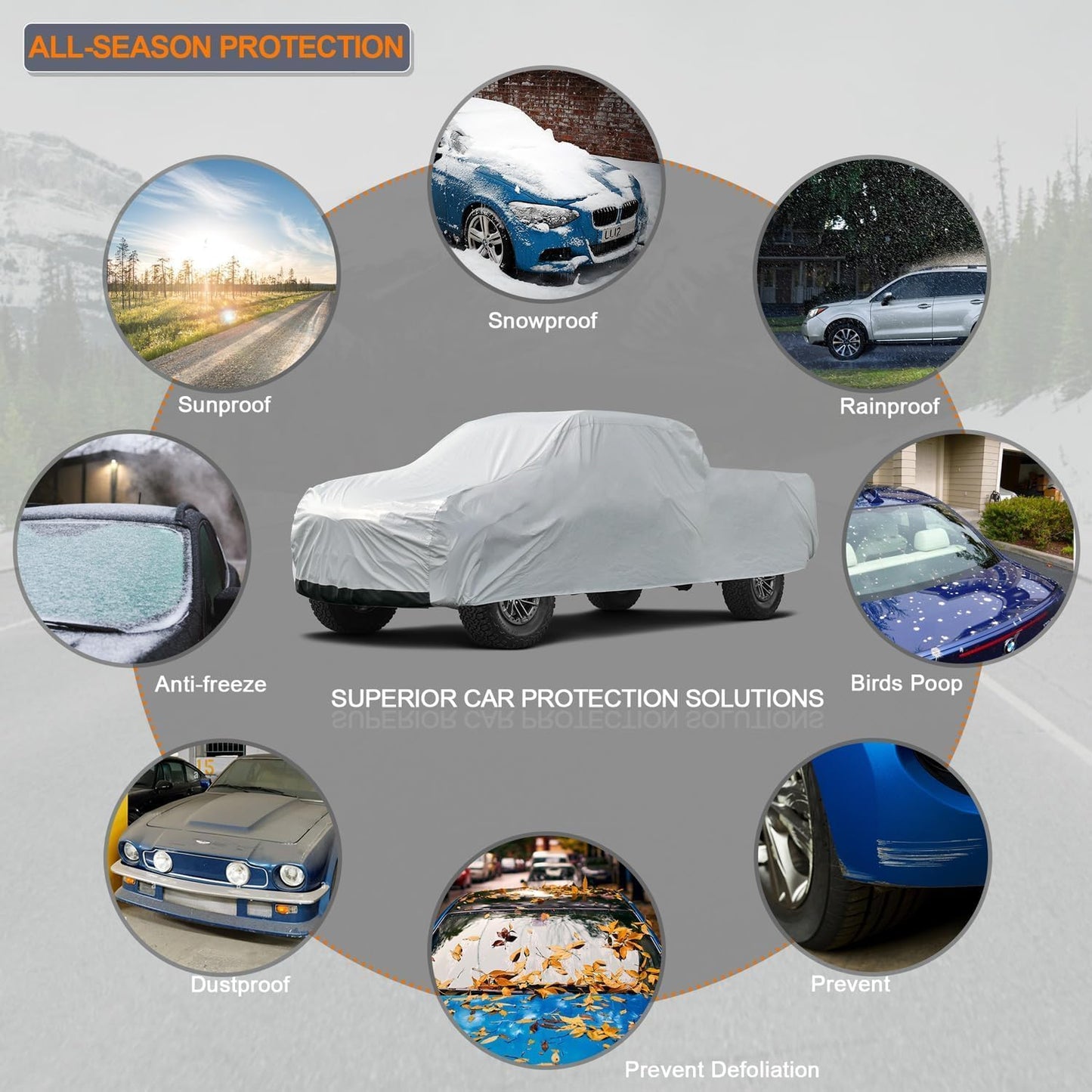 Kayme Mid-Size Truck Cover Waterproof All Weather, Heavy Duty Outdoor Midsize Pickup Cover Sun Rain Protection, Universal Fit Ford Ranger Chevy Colorado GMC Canyon (Length Up to 220 inch) M+.Sliver