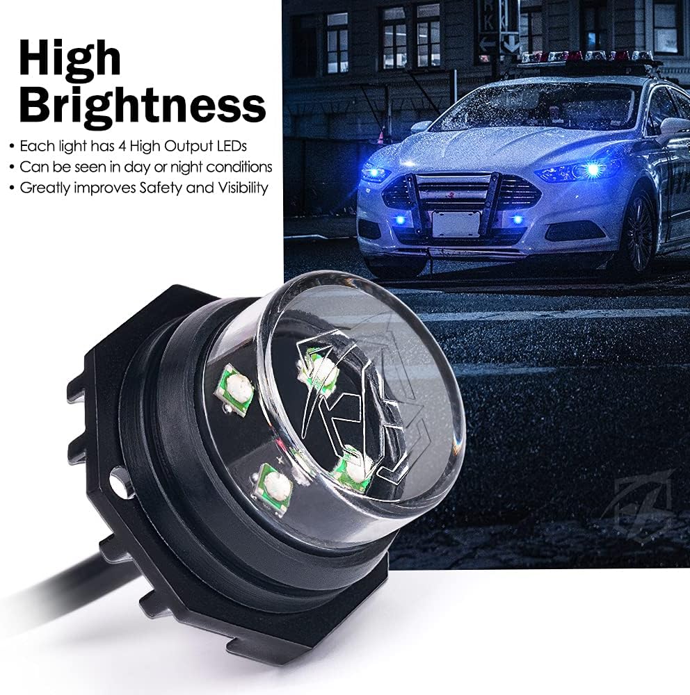 Xprite Blue LED Hideaway Strobe Police Lights Kit, 20 Flashing w/Control Panel Headlights Taillights Mounting, Hazard Warning for Emergency POV Vehicles Volunteer Cars Trucks SUV 8PCS