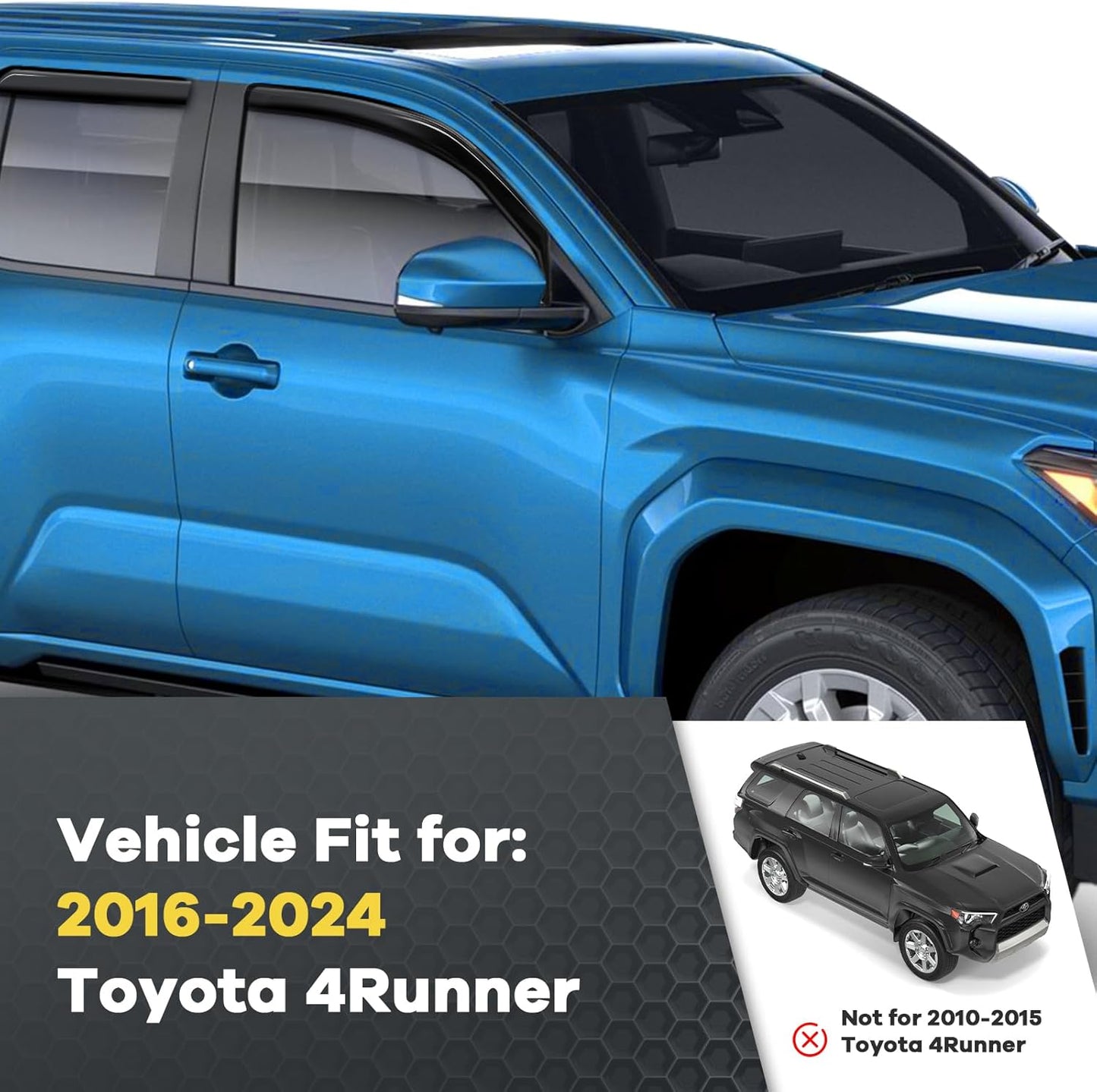 4 PCS in Channel Rain Guards Fit for Toyota 4Runner 2016 2017 2018 2019 2020 2021 2022 2023 2024, Durable Side Wind Deflectors, Smoke Vent Window Visors Shades Shield, Exterior Car Accessories