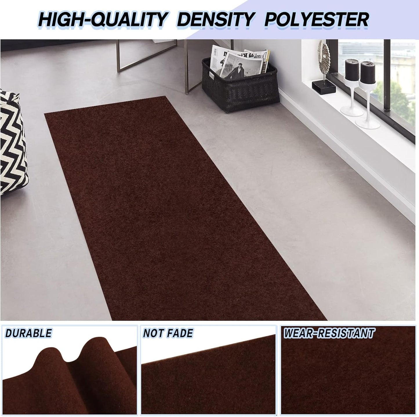 Custom Size Backed Non-Slip Area Rugs Runner, Easy Clean, Waterproof Runner Rugs for Hallway Entryway, Kitchen, Laundry, 2FT x 54FT, Brown