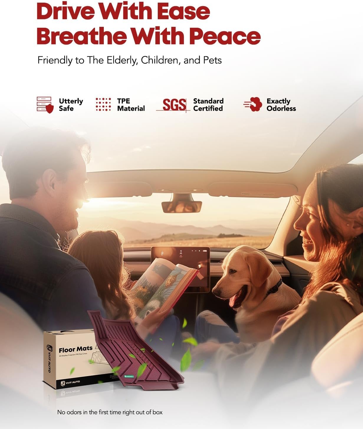 YHTAUTO Custom Fit Light Red Car Floor Mats for Tesla Model Y 2025-2020 (5-Seat) Not for Juniper, 1st & 2nd Row All Weather TPE Car Carpet Liners, Anti-Slip Waterproof, Automatic Mats, Set of 3