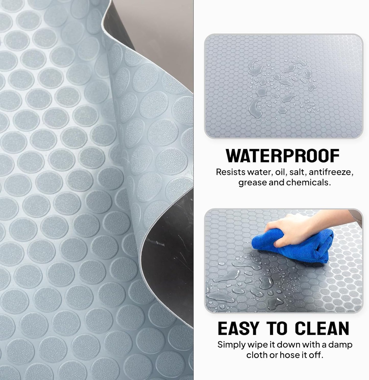 TUFFIOM 7.5x17 FT Garage Floor Mat, Coin Plate Sheet PVC Roll for Under Car Parking Protect, RV Trailer Flooring, Water/Stain Resistant Floor Runner