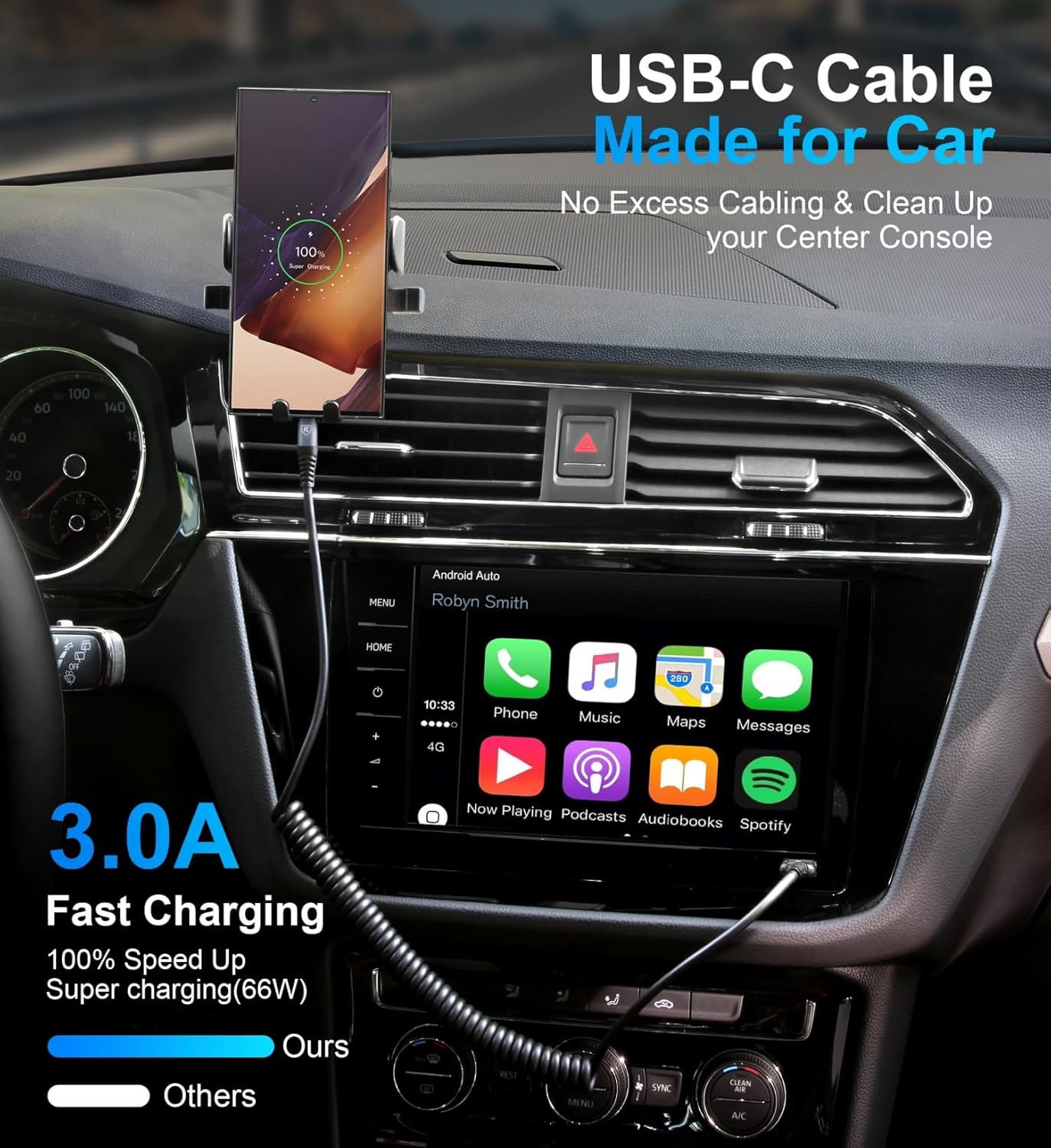 USB Type C Charger Cable Fast Charging, [2-Pack, 3ft] Coiled USB A to Type C Charger Cord for Car USB-C Cable Compatible with iPhone 16/15/Plus/Pro/Pro Max/Samsung Galaxy A10e A20 A50 S20 S10E Note 20