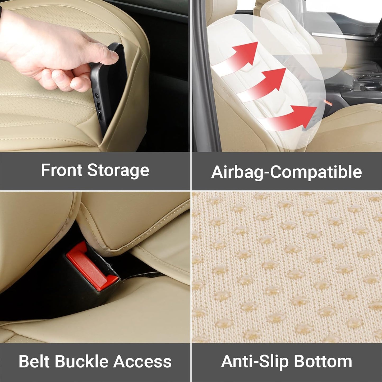 Coverland Custom Car Seat Covers Compatible with 2019-2025 RAM 1500 Crew Cab - Premium Leather Non-Slip Memory Foam Waterproof Cover Interior Protector Full Set-Beige [See Size Chart-Size X122]