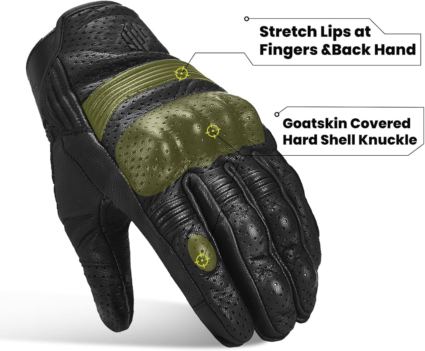 ILM Goatskin Leather Motorcycle Motorbike Powersports Racing Gloves Touchscreen for Men and Women Model DN01(S, Black Perforated)