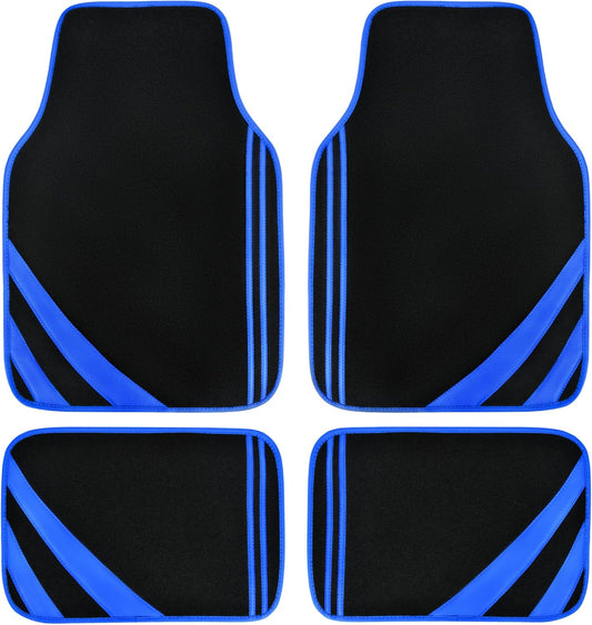 CAR PASS Faux Leather Car Mats Blue Edge Waterproof Car Floor Mats Car Carpet Mats 4 Pieces with Double Stitch Line Anti-Slip Backing Design, Universal Fit for Most Vehicles,SUVs,Sedan,Vans