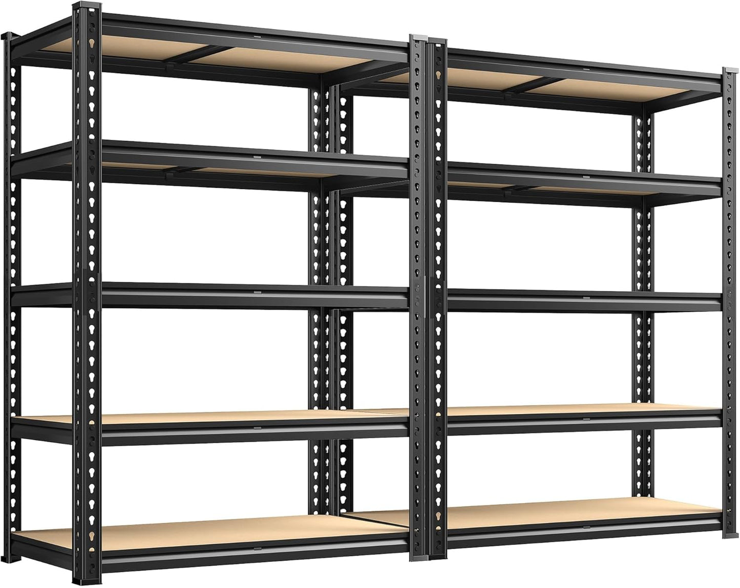 72.12" H Garage Shelving, Storage Shelves Load 2100LBS, 5-Tier Adjustable Shelving Unit with Thickened Wooden Boards for Multiple Scenarios, 72.12" H x 35.55" W x 11.85" D, Black, 2 Pack