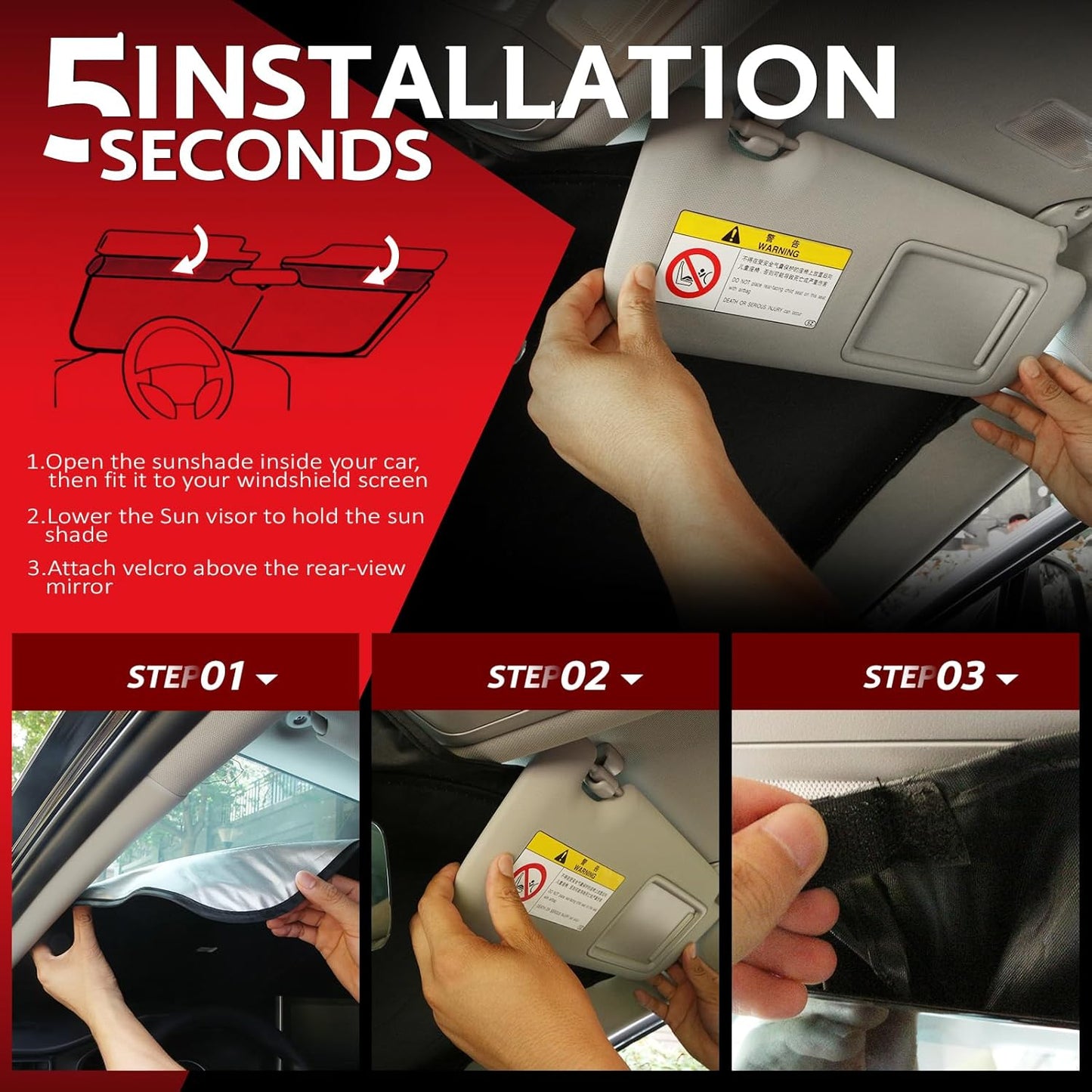 KAYZT Windshield Sun Shade for 2007-2011 Toyota Camry Foldable Sunshade Front Window Custom Fit Car Accessories