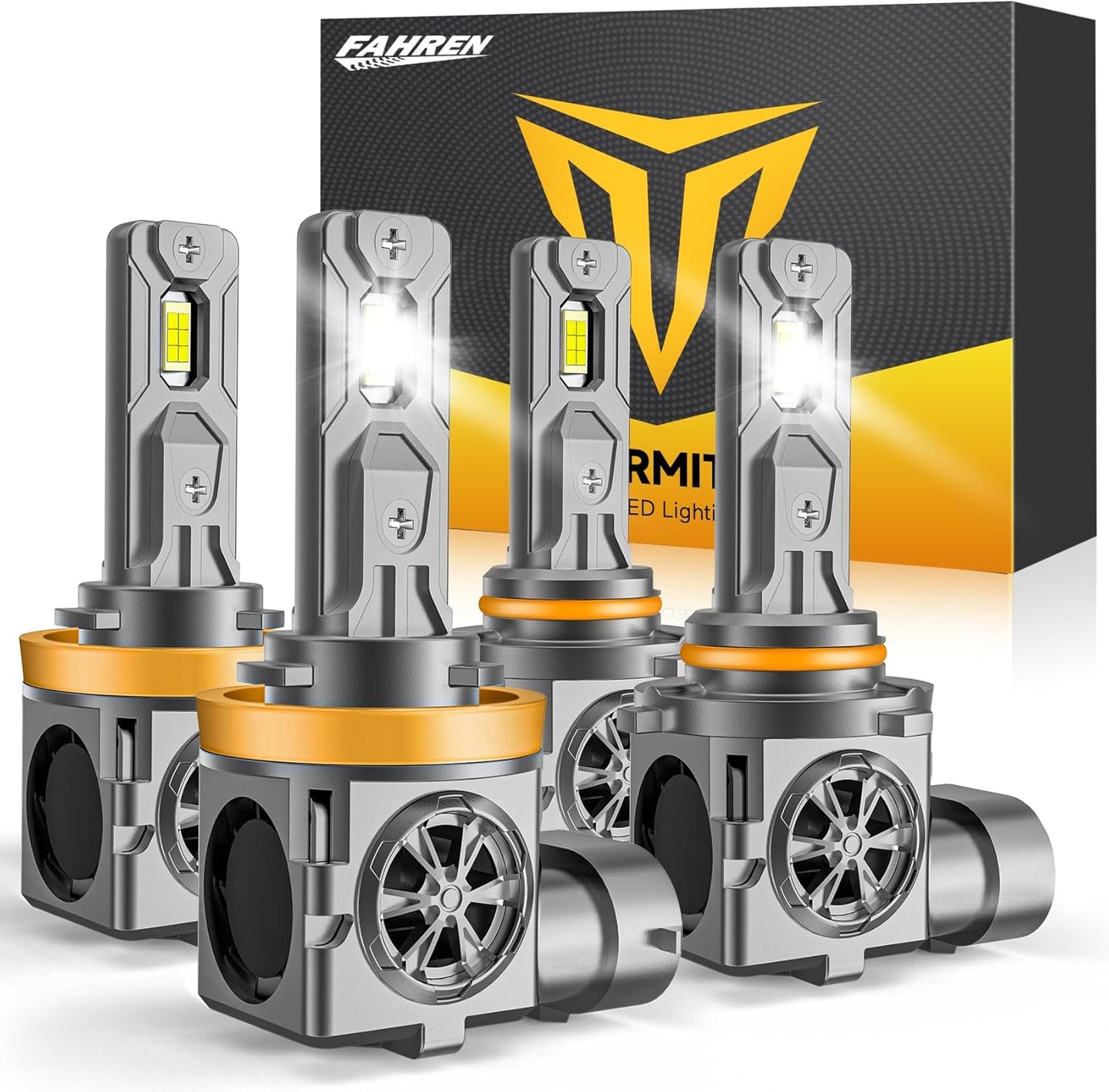 9005/HB3 H11/H8/H9 LED Bulbs Combo, 120,000LM Insane Brightness, Real 1:1 Mini Size, 6500K White 70,000Hrs Long Service Life with Cooling Fans, Plug N Play, Pack of 4