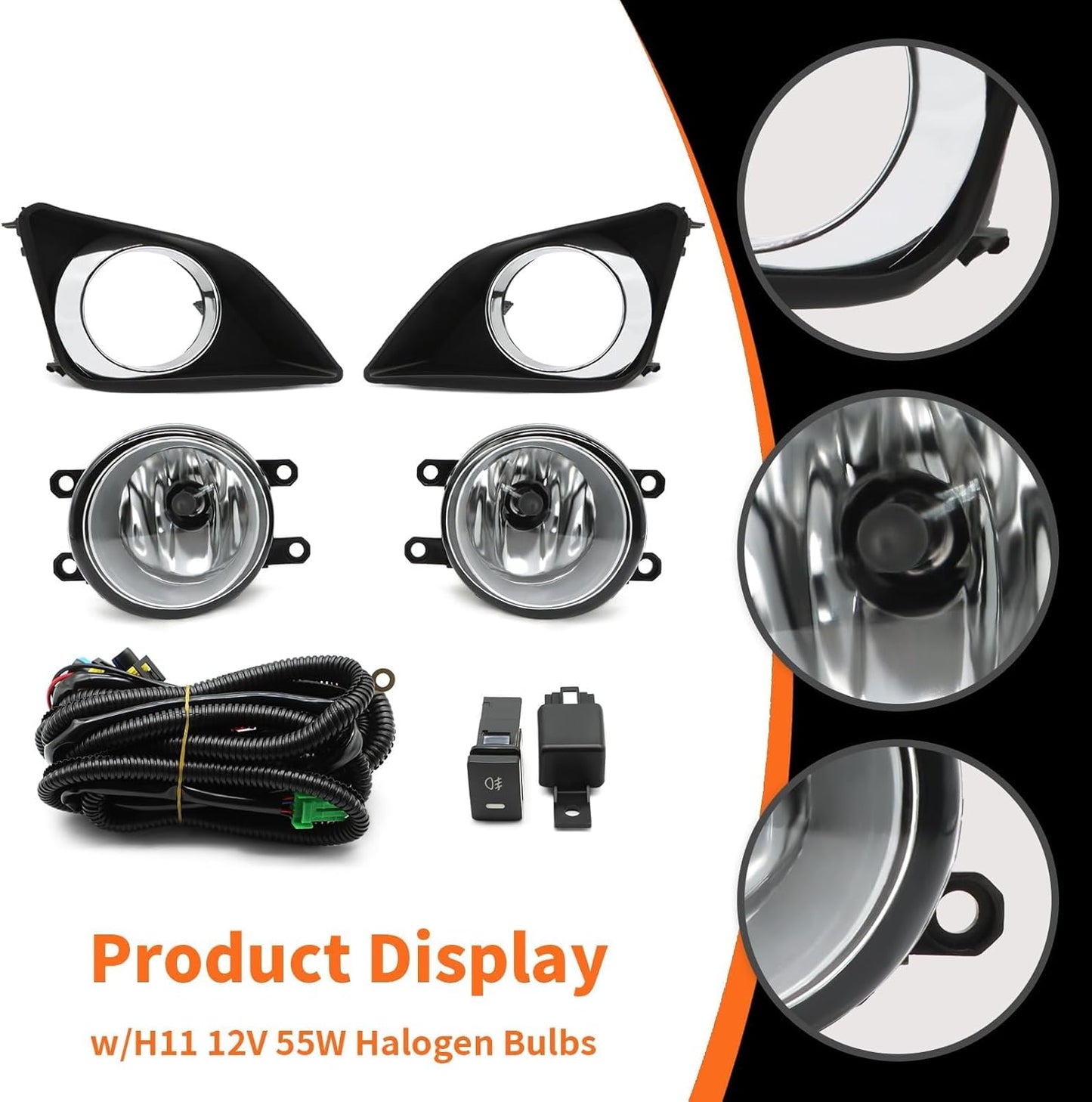Fog Light Assembly Compatible with Corolla 2009-2010 Fog Lamp w/H11 12V 55W Halogen Bulbs & Bezels & Harness & Switch