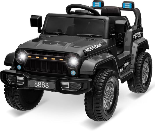 12V Kids Ride On Truck Car, Battery Powered Electric Vehicles with Remote Control, Spring Suspensions, 3 Speeds, LED Lights, Music, MP3, Ride On Toy Car for Children Toddles Boys Girls, Black