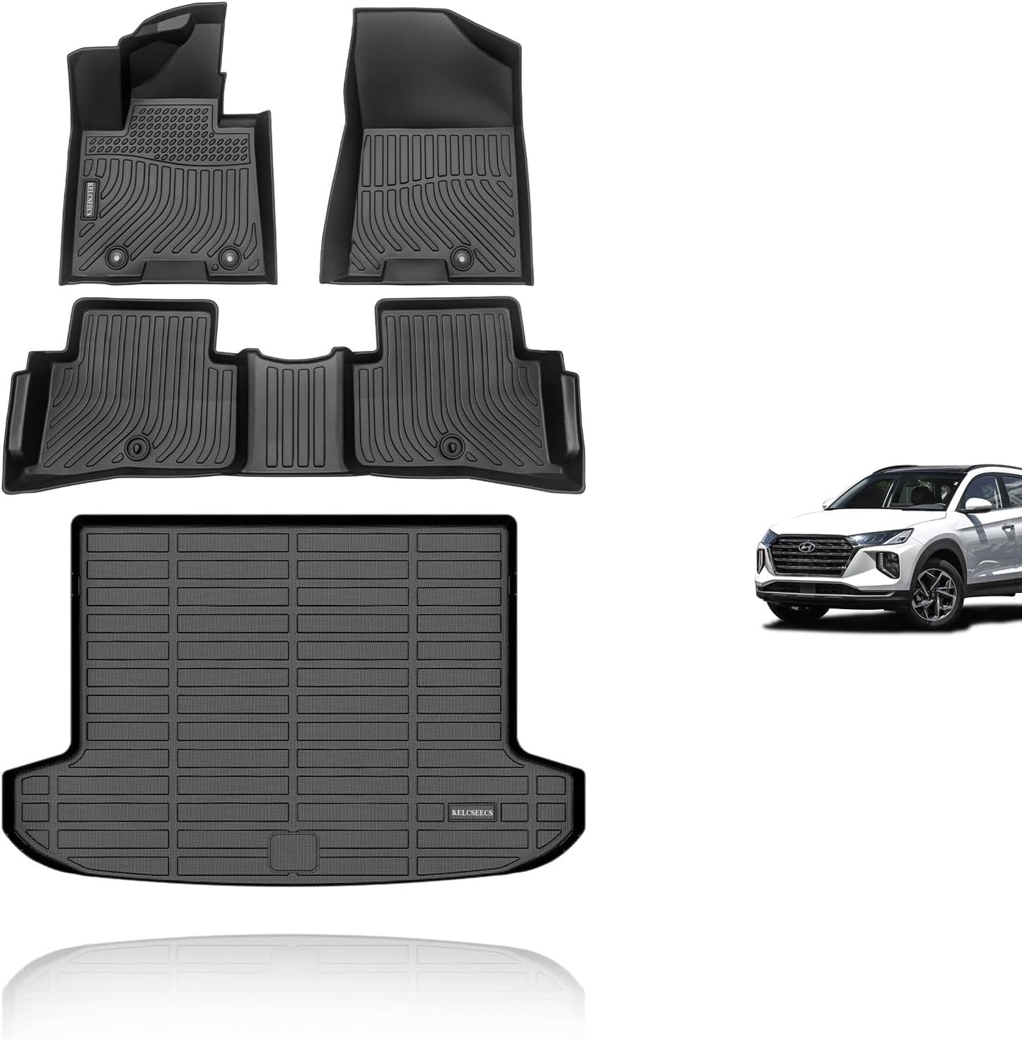KELCSEECS Floor Mats & Cargo Liner Custom for 2021 2020 2019 2018 2017 2016 Hyundai Tucson Car Mats Automotive Cargo Mat Trunk Mat Hyundai Tucson All Weather Floor Mats Trunk Liner Black
