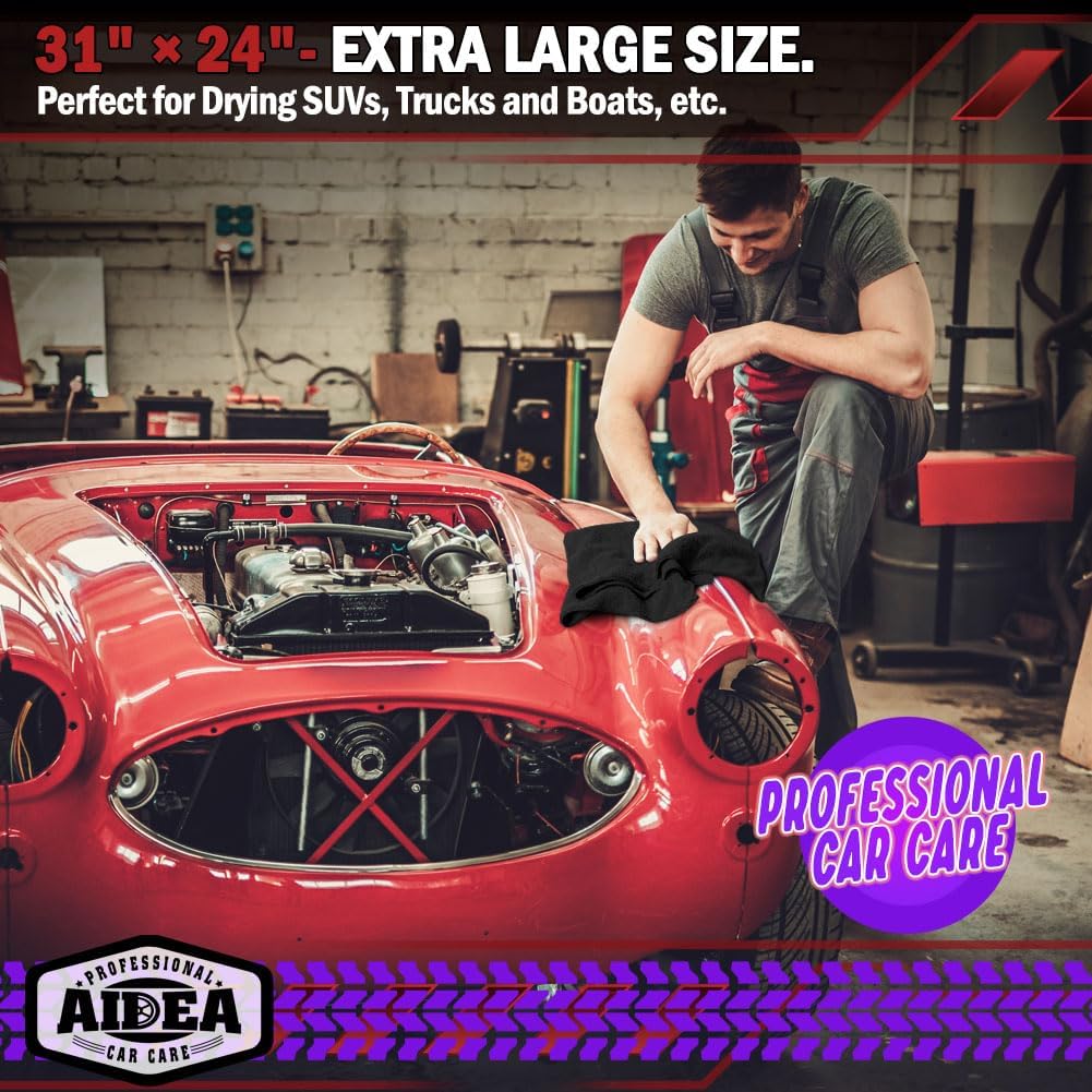 AIDEA Microfiber Towels for Cars-2PK, Large Professional Car Drying Towel, Scratch-Free & Absorbent Drying Towel for Cars, SUVs, RVs, Trucks, and Boats, 24inx 31in, Black