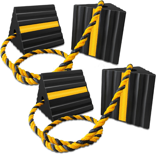 Rubber Wheel Chocks for RV Trailer Camper Truck Car Aircraft Boat, Versatile Rubber Chocks Block Stopper for Tire with Reflective Strips, Utility Trailer Camper RV Accessories
