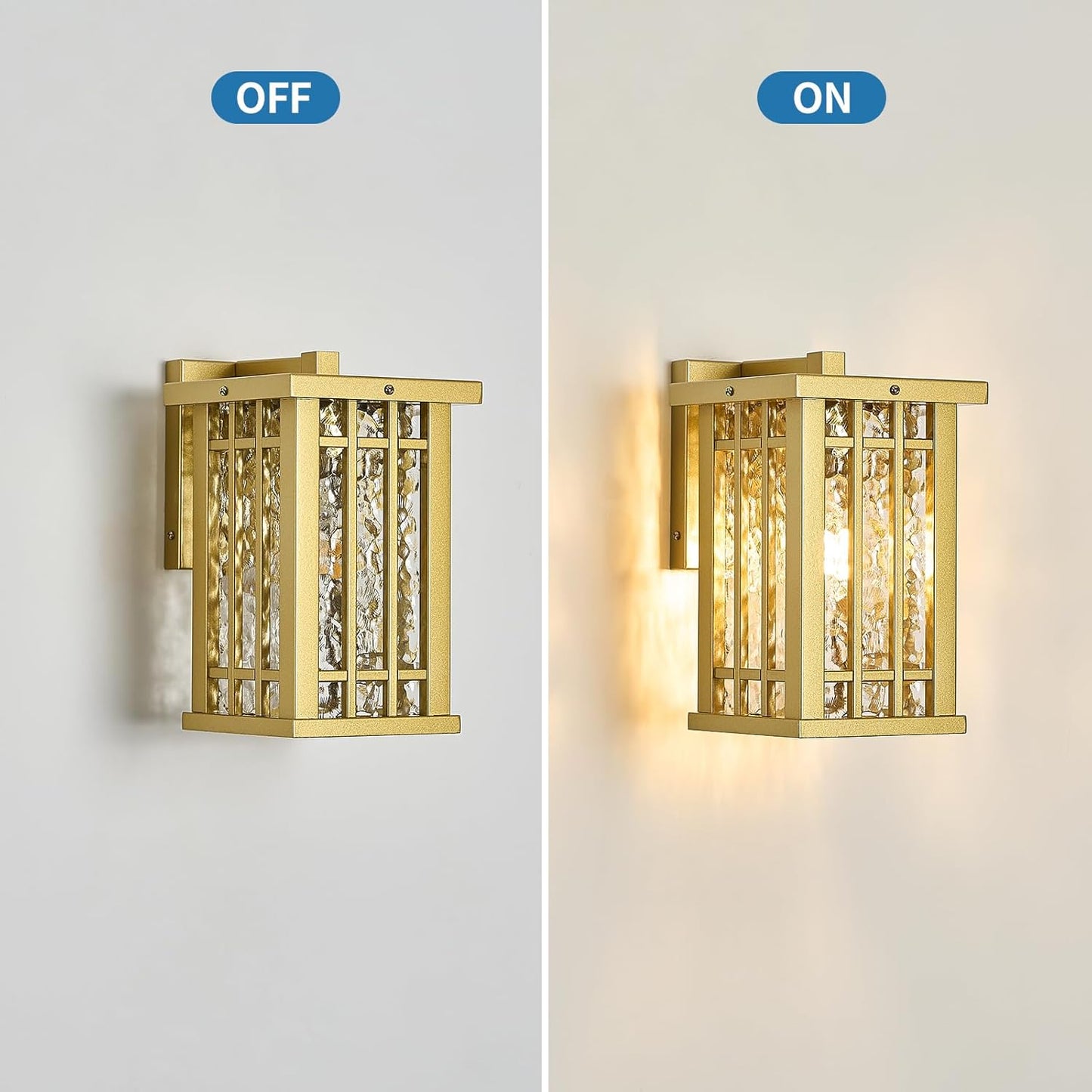 Outdoor Wall Light E26 Base Metal Frame - Gold Exterior Waterproof Lanterns with Clear Glass, Porch Wall Mount Lighting for Garage, Patio(Bulb not Included)