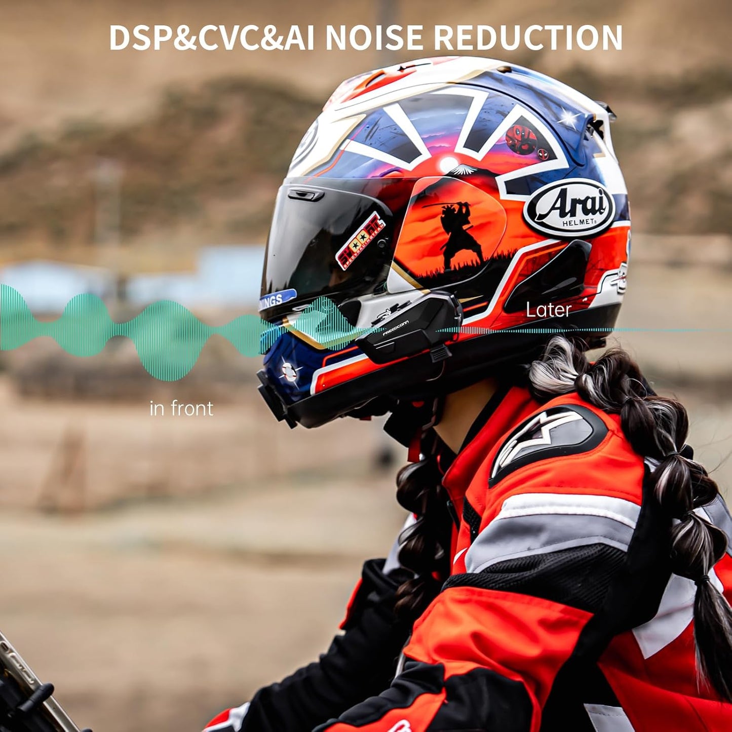 FreedConn FX Plus Motorcycle Helmet Bluetooth Headset, Auto-Join Mesh Network, 16 Riders Intercom Motorcycle Communication Systems with CVC and AI Noise Cancellation for Group Ride, 1 Pack