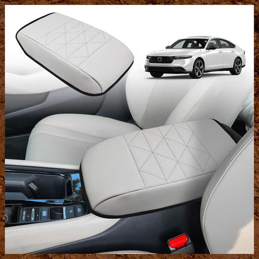 Muslogy for Accord 2025 2024 2023 Center Console Cover Armrest Pad Vegan Leather Extra Soft Armrest Lid Protector Compatible with Honda Accord LX EX Sport Hybrid EX-L Sport-L Touring (V2 White)