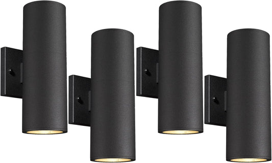 Ken & Ricky Outdoor Light Fixture, Modern Outdoor Sconce Wall Lights, Cylinder Exterior Lighting Fixtures with Tempered Glass Cover for House Porch Garage Patio Doorway Entryway -4Pack