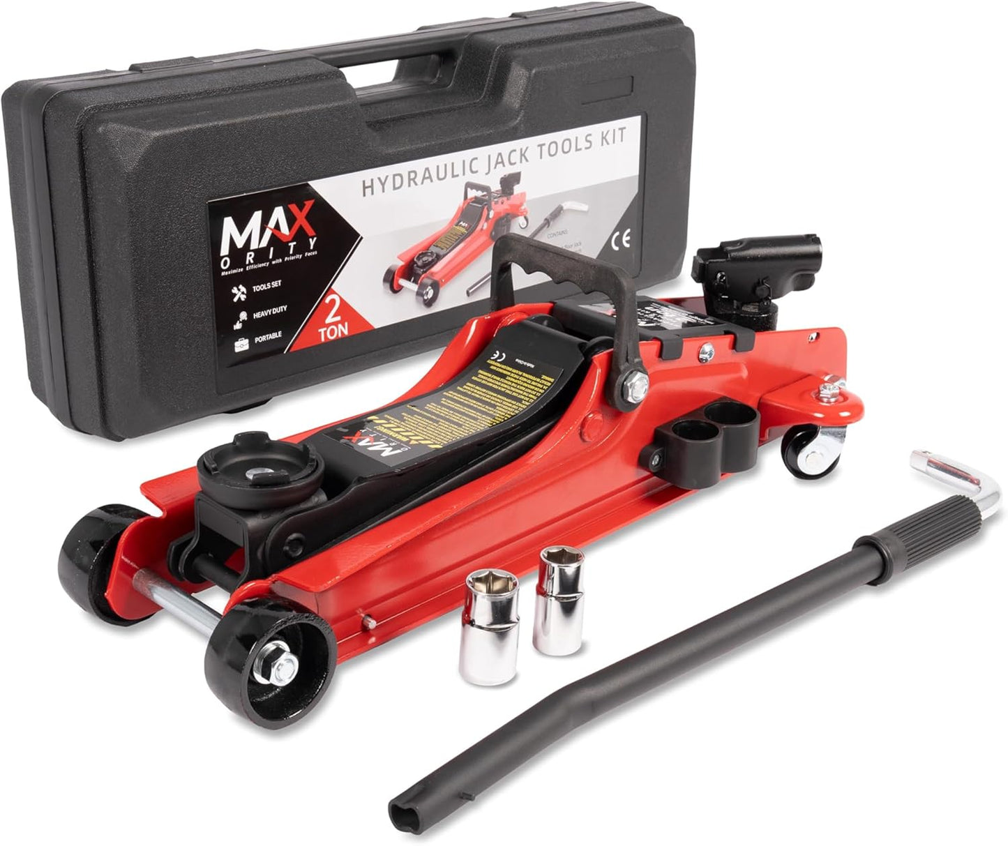 2-Ton (4400 lbs) Hydraulic Low Profile Trolley Garage Service/Floor Jack with Blow Mold Carrying Storage Case and Universal Tire Tool Kit with Lug Wrench for Home and Workshop Vehicle Maintenance