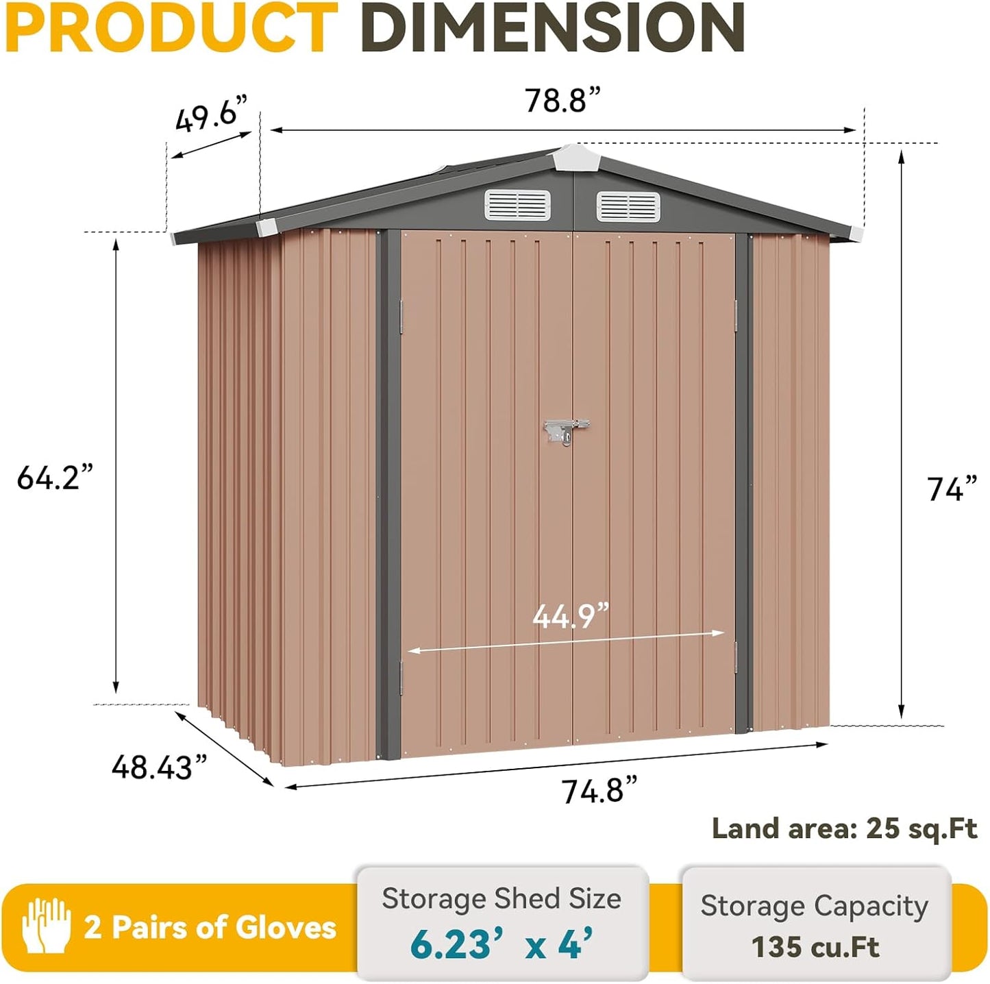 6x4 FT Outdoor Storage Shed with Lockable Double Doors & Loping Roof, Outdoor Metal Shed for Bike, Tool, Generator Storage in Backyard, Patio (6’x4’)