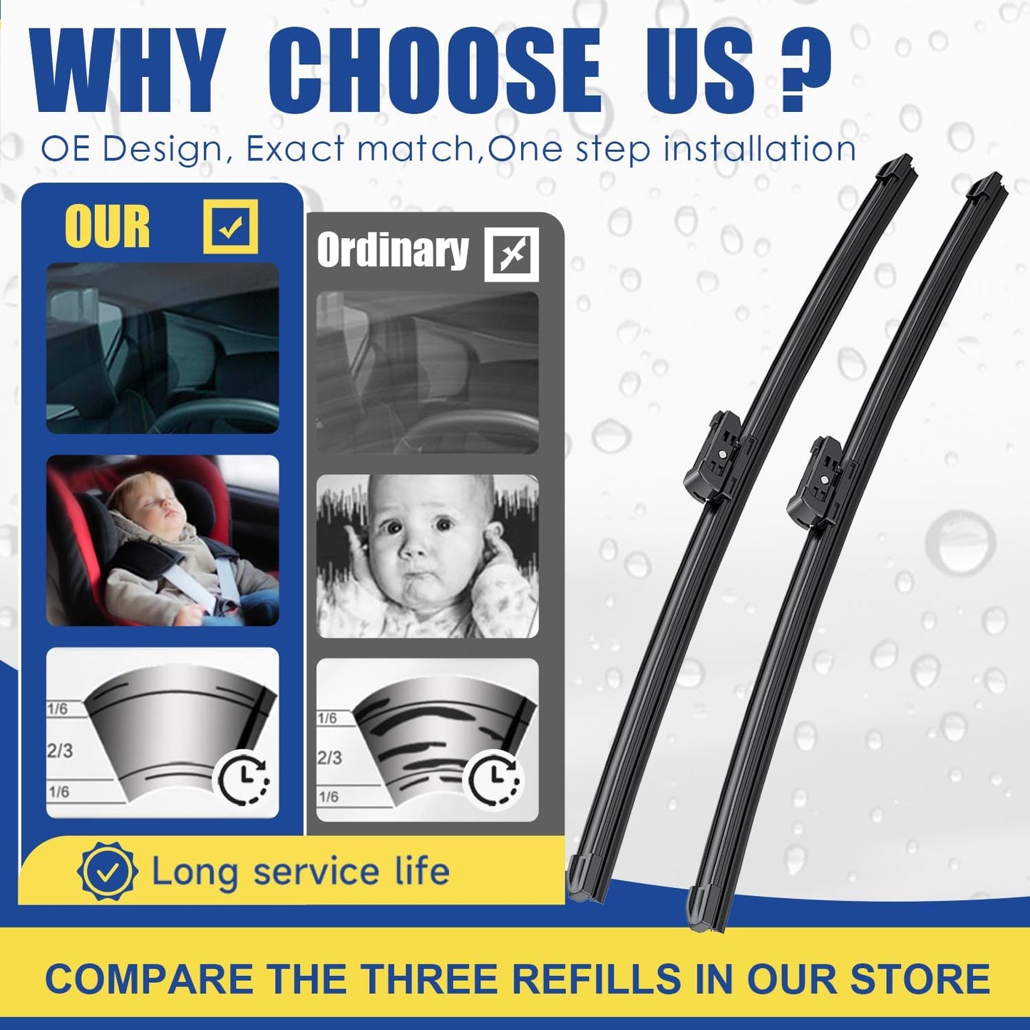 Wipers Replacement For 06/2006-08/2009 BMW 3 Series 4-Door E90 E91 325xi 328i 328xi 328ixDrive 330i 330xi 335i 335xi M3 Original Equipment Windshield Wiper Blades - 24"+19" Side Lock (Set of 2)