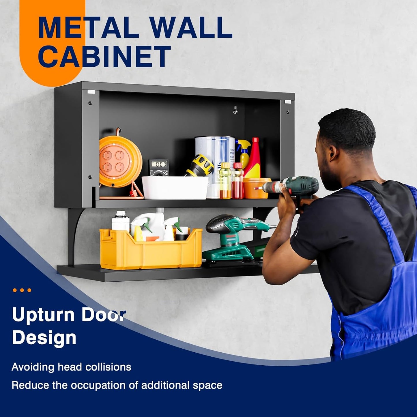 Yizosh Metal Wall Cabinet with Door,Wall Mounted Metal Storage Cabinet with Shelf,Floating Garage Tool Cabinet for Garage,Office,Warehouse,Kitchen