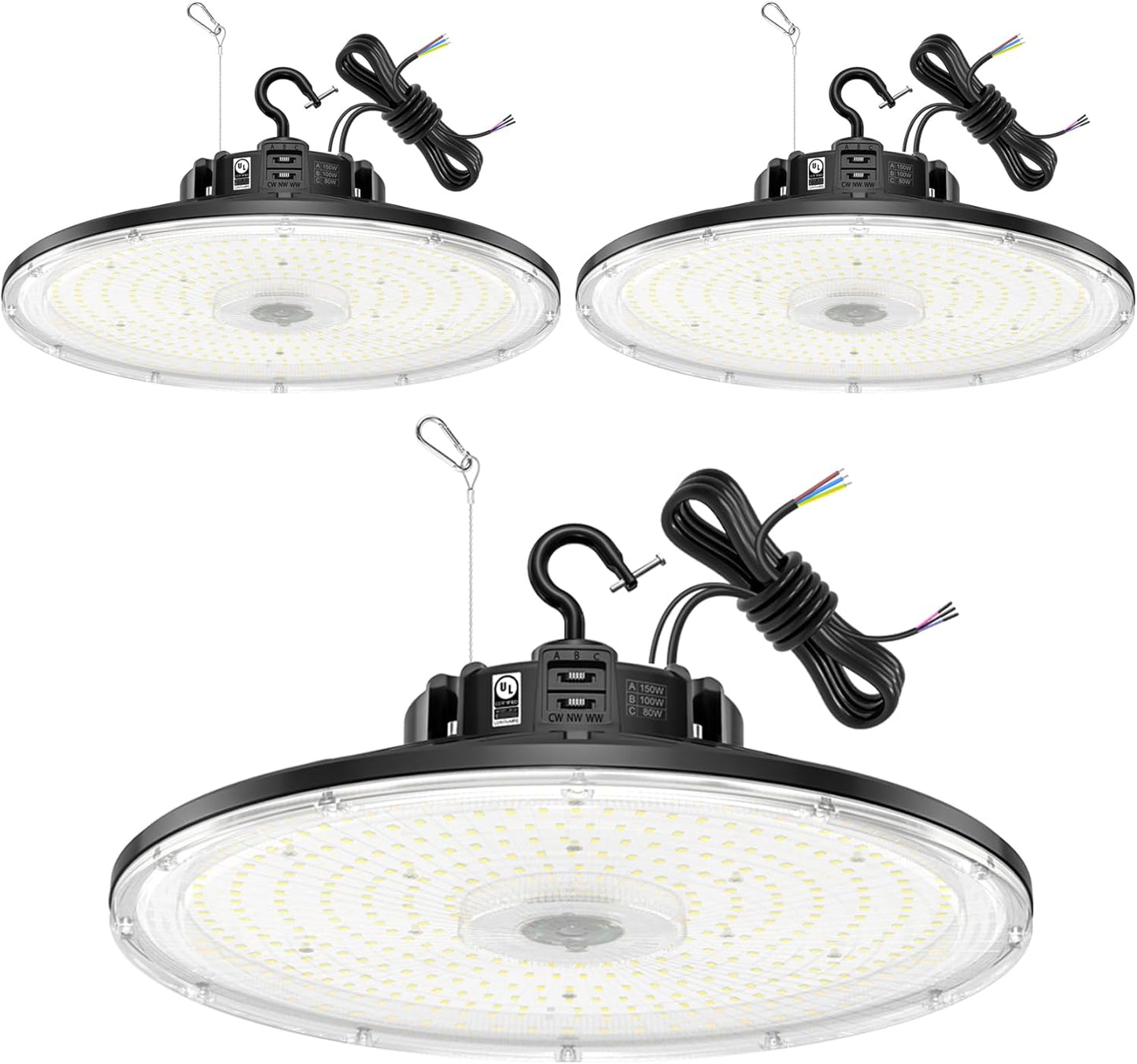 BBESTLED 3Pack UFO LED Low Bay Light 4000K 80W 100W 150W 21,000Lumen 3000K Highbay UFO Lights for Workshop Garage Warehouse Lighting Fixture DLC UL Listed AC100-277V Input