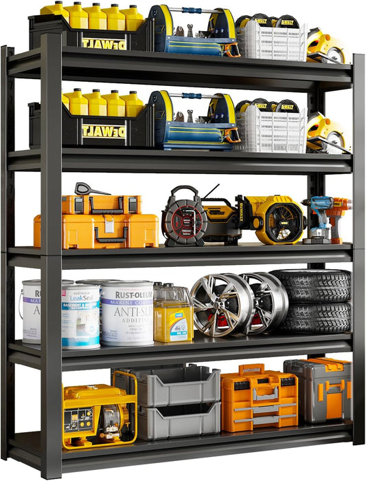 48" W Garage Shelving Unit, Garage Storage Shelves 3000LBS Heavy Duty Shelves, Adjustable 5 Tier Metal Shelving Utility Shelf, Storage Rack for Industrial, Warehouse, Basement (23.6" D*48" W*72" H)