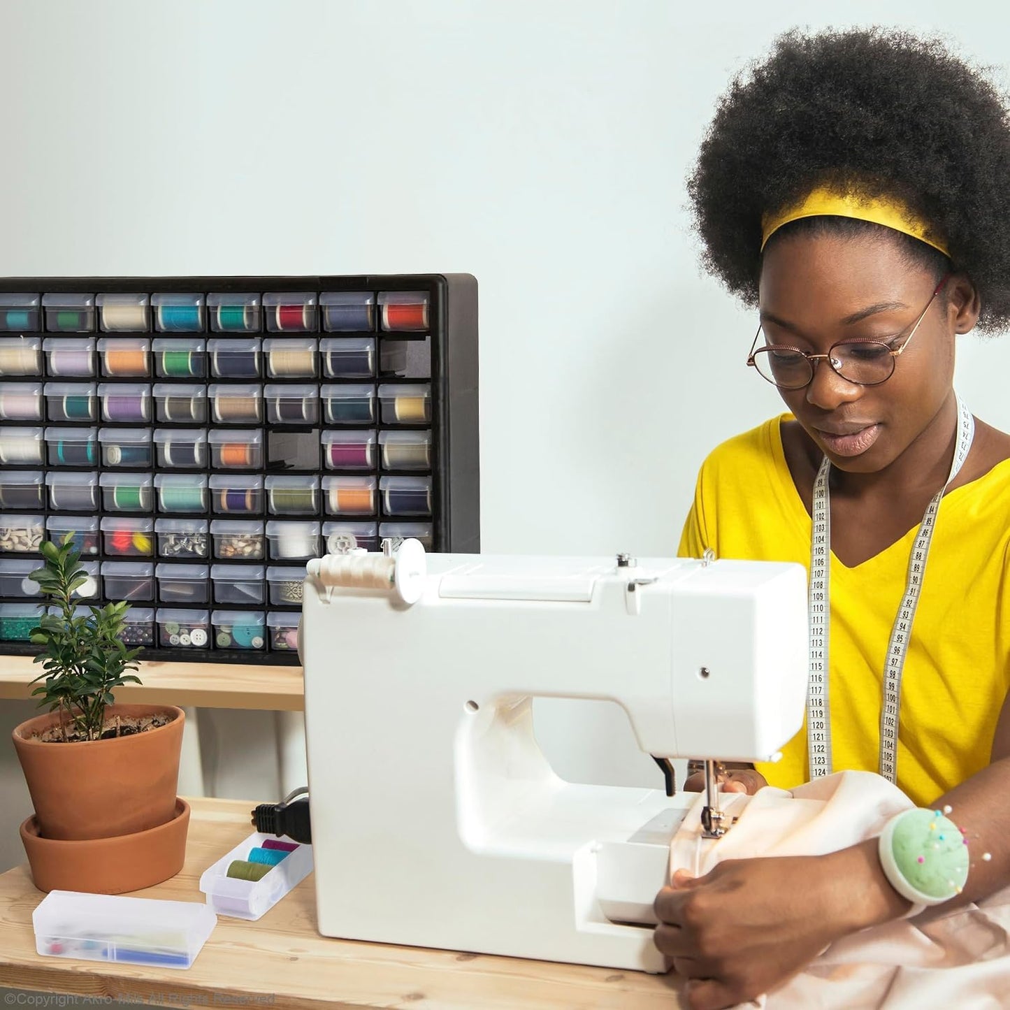 Akro-Mils 64-Drawer Plastic Drawer Storage Cabinet for Garage Organization, Bead Organizer, Building Bricks Storage, Teacher Toolbox, Makeup Organizer, 20-Inch W x 6-Inch D x 16-Inch H, 10164 Red