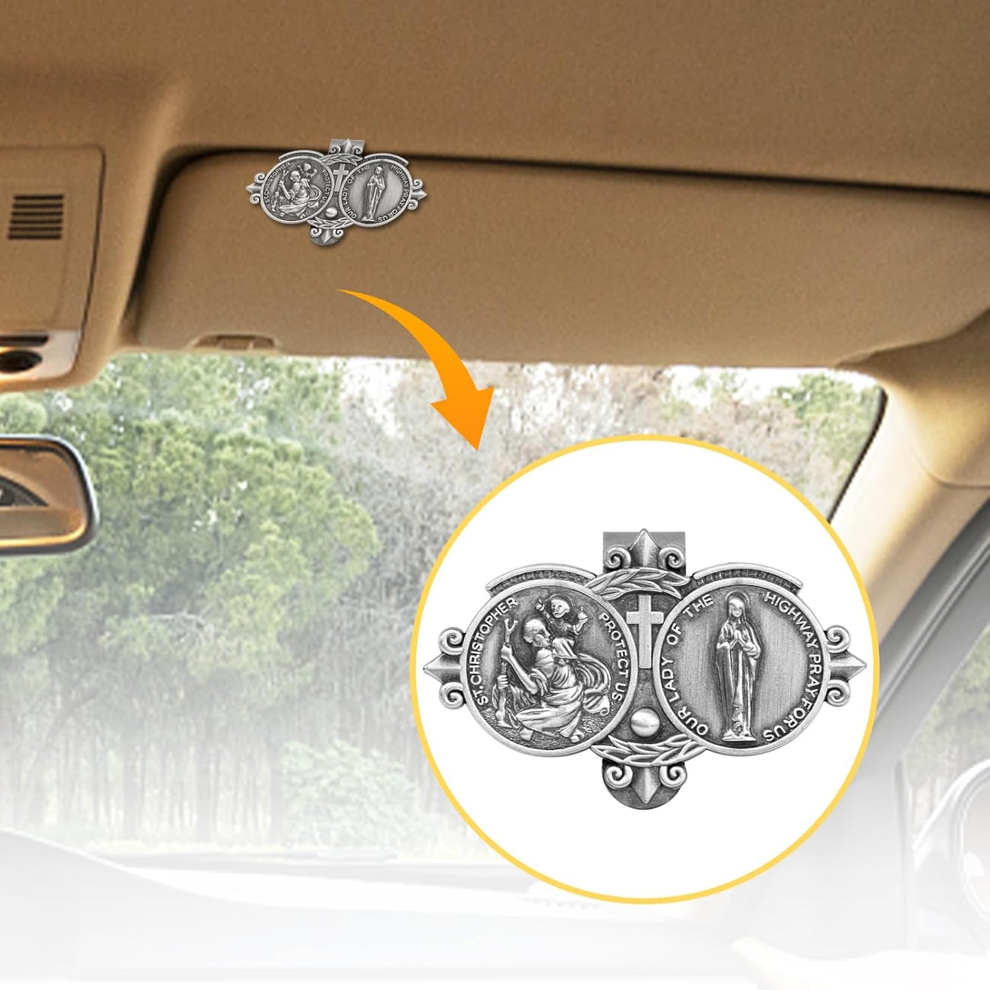 St. Christopher Visor Clip, Saint Christopher Medal for Car, Auto Car Sun Visor Clip, Bless Driving Safety Gift Car Accessories for Family, New Driver, Friends