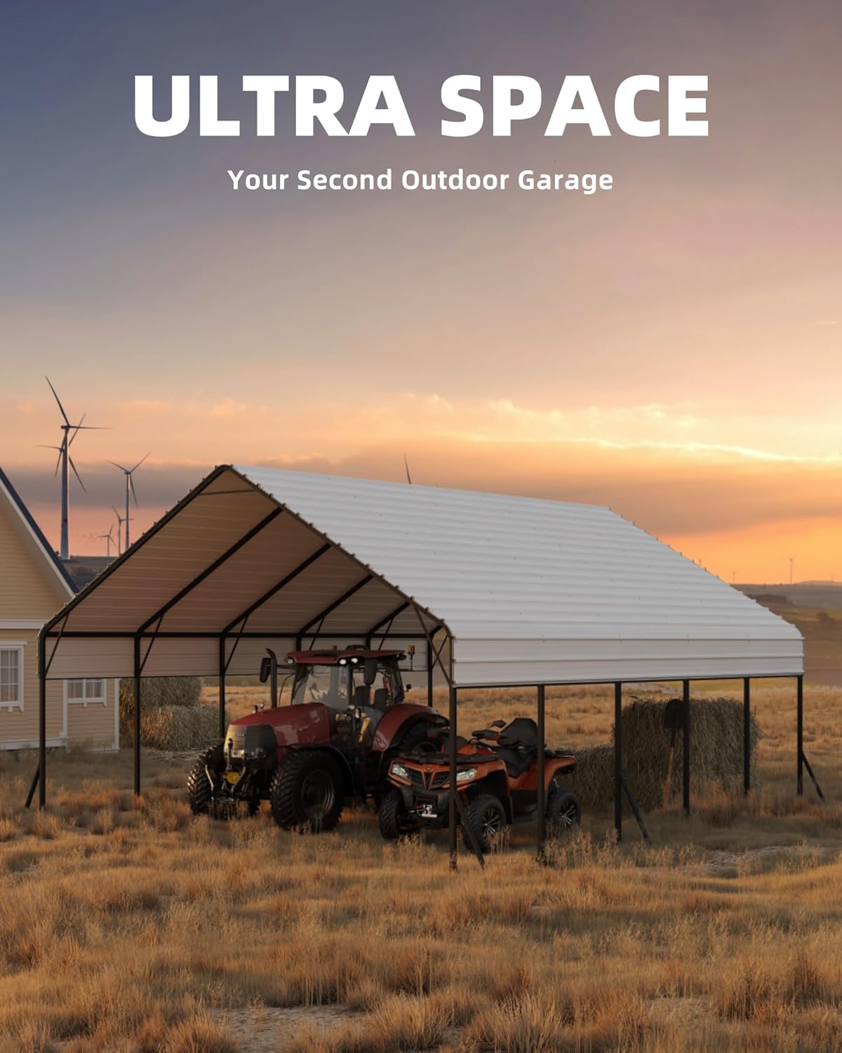 20'x20'x13' Metal Carport for 2 Cars, Heavy Duty Car Ports for Heavy Snow, Reinforced Frame, Tall Metal Car Ports for Bass Boats, Full-Sized Pickup Trucks, and Tractors, N.W. 800 Lbs