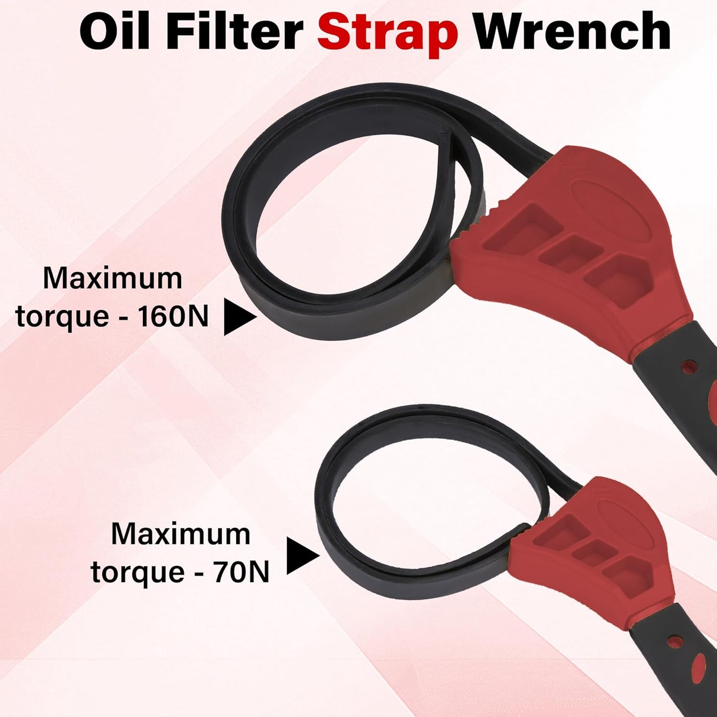 2 PCS Strap Wrench Plumbing, Rubber Strap Wrench, 24 Inch & 19.7 Inch Oil Filters Strap Wrenches, Water Filter Wrenches, Adjustable Rubber Jar Opener for Water Filters, Plumbing,Sink, Faucet (Red)